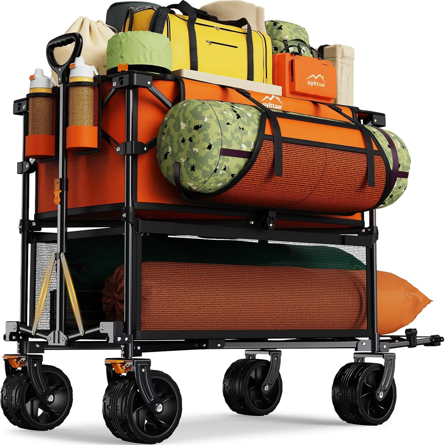 Foldable 50''L Extra Long Double Decker Wagon for Sport, 400L Collapsible Heavy Duty Wagon Cart with Big Wheels, Utility All-Terrain Large Extender Cart for Outdoors