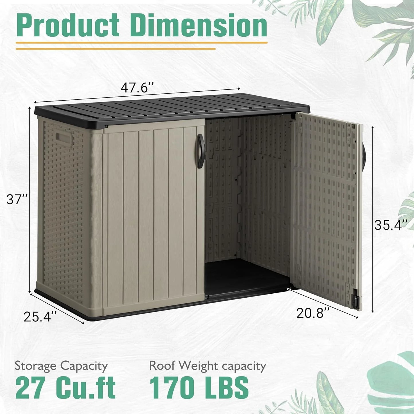 Greesum Outdoor Horizontal Storage Shed 27 Cu.ft Resin Large Storage Box for Garden, Patio, Backyard