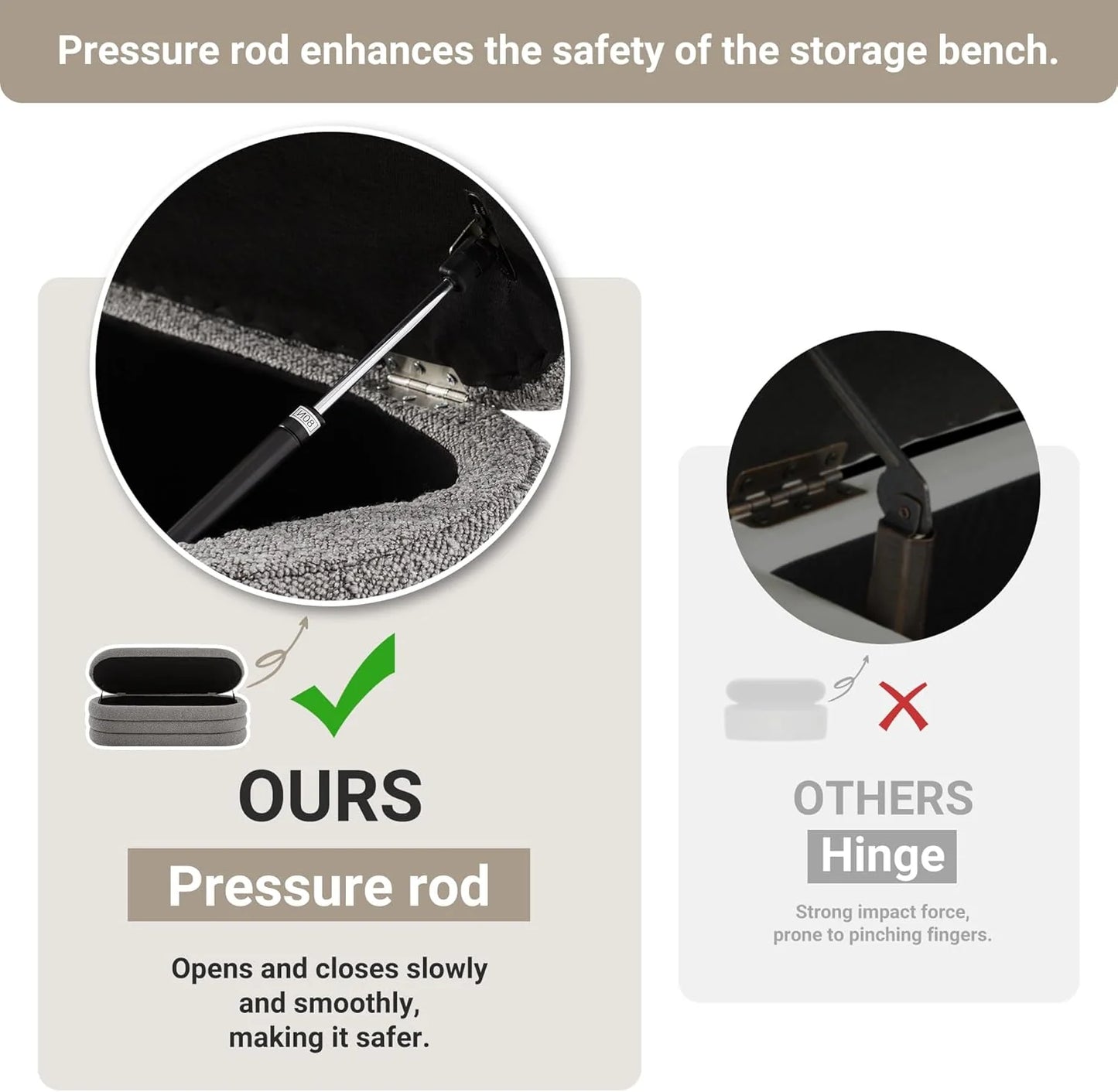 Storage Ottoman Bench 49.2 Inch Upholstered Fabric Storage Bench