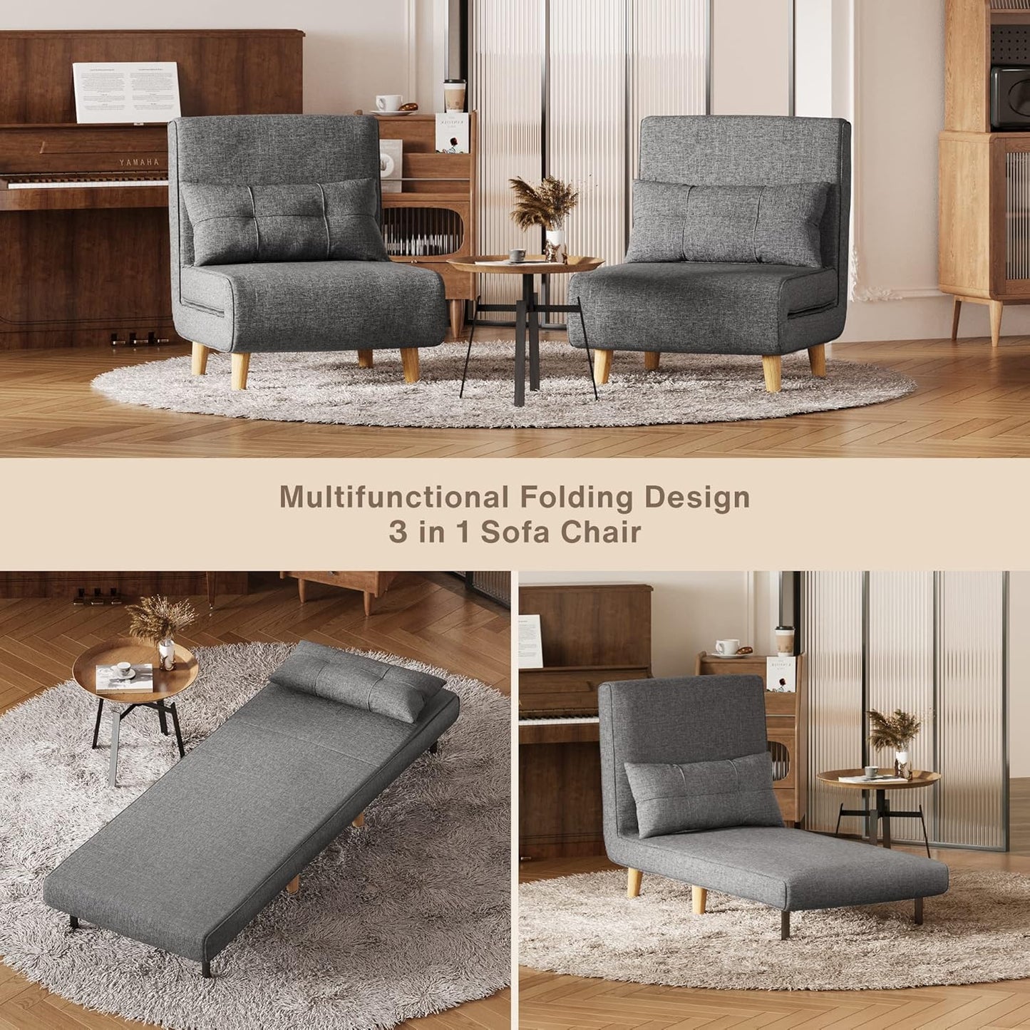 3-in-1 sleeper chair bed, convertible chair bed futon sofa with adjustable backrest