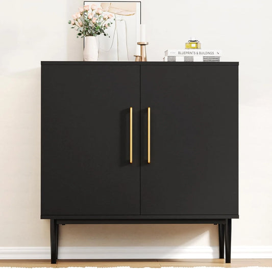 Free Standing Cabinet Black Wood for Living Room, Bedroom, Dining Room, Hallway