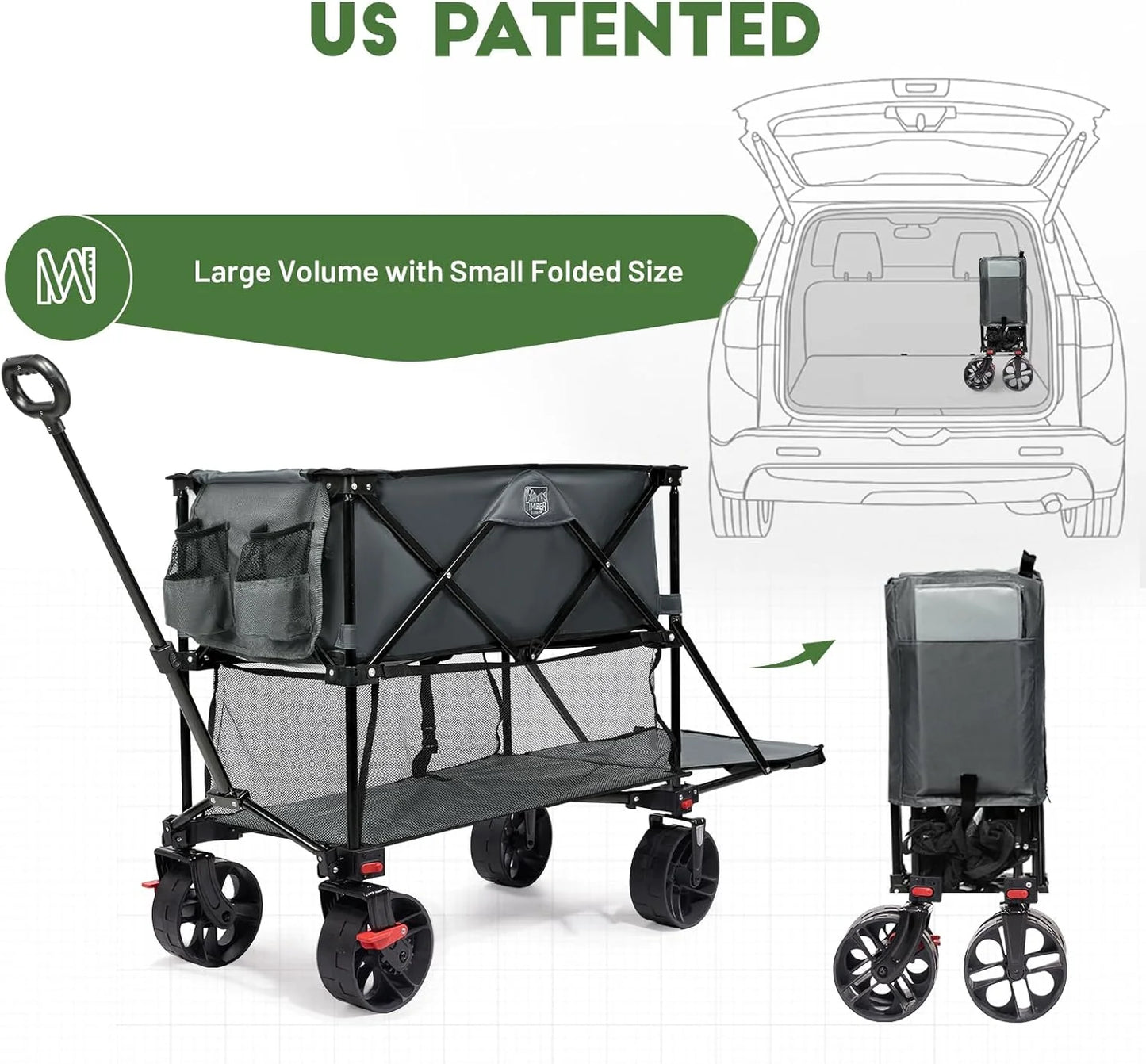400L Large Capacity Folding Double Decker Cart with Brakes, 54 Inch Extra Long Extended Cart, 450 Pounds Heavy Duty Folding Cart