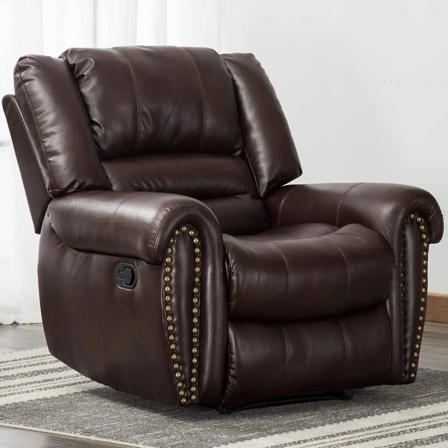 Leather recliner, classic traditional manual recliner, single sofa for living room