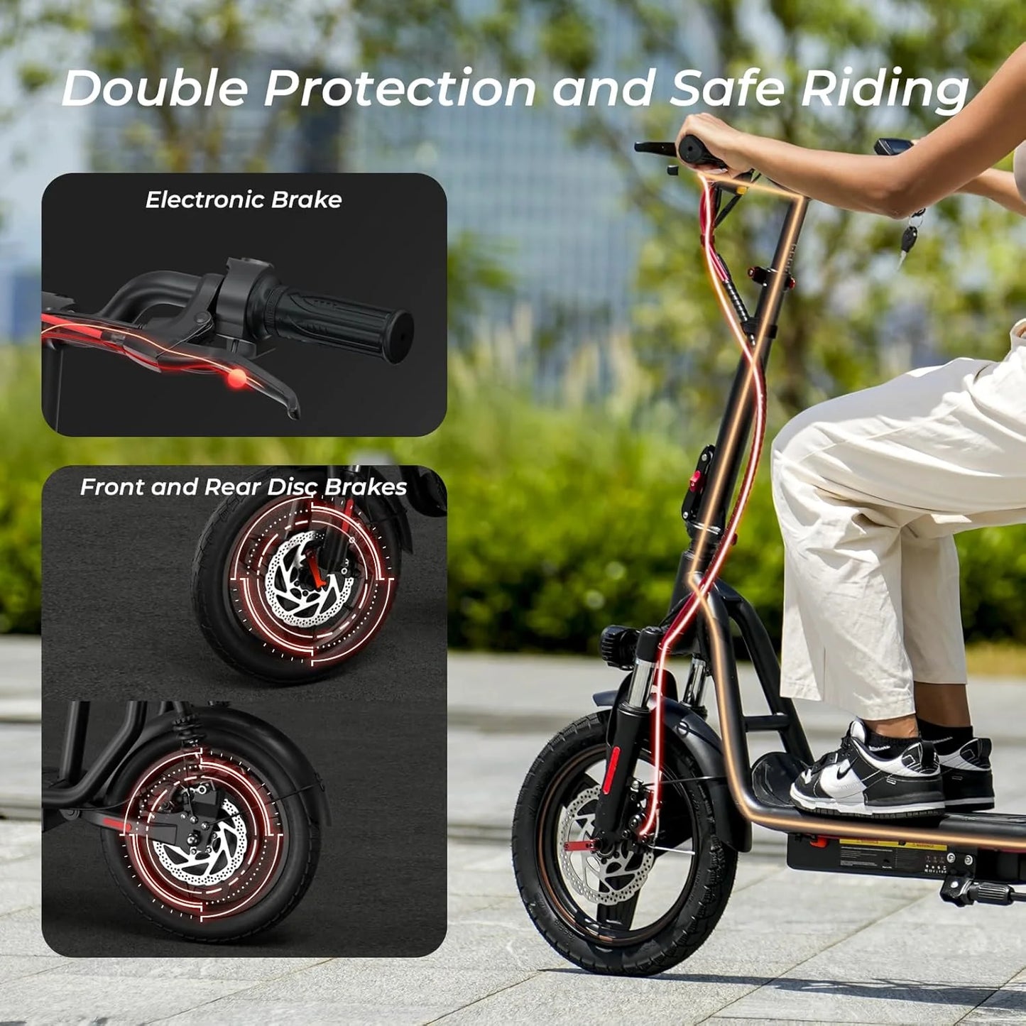 iScooter electric scooter with seat, 37/21 mile range, 28/19/15.6 mph top speed, dual suspension scooter with basket