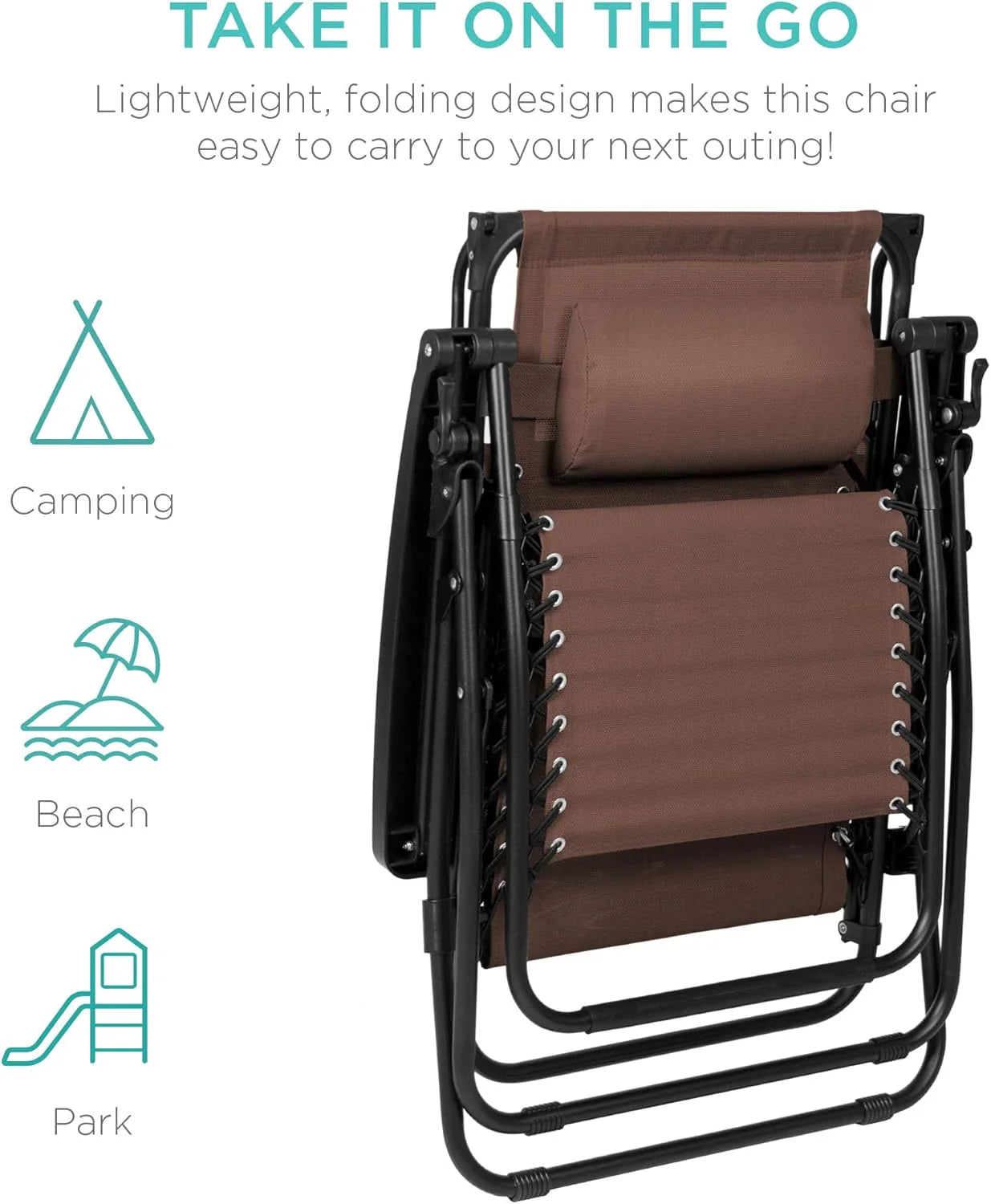 Best Choice Products Folding Zero Gravity Outdoor Recliner Patio Lounge Chair w/Adjustable Canopy Shade, Headrest, Side Accessory Tray, Textilene Mesh - Peacock Blue