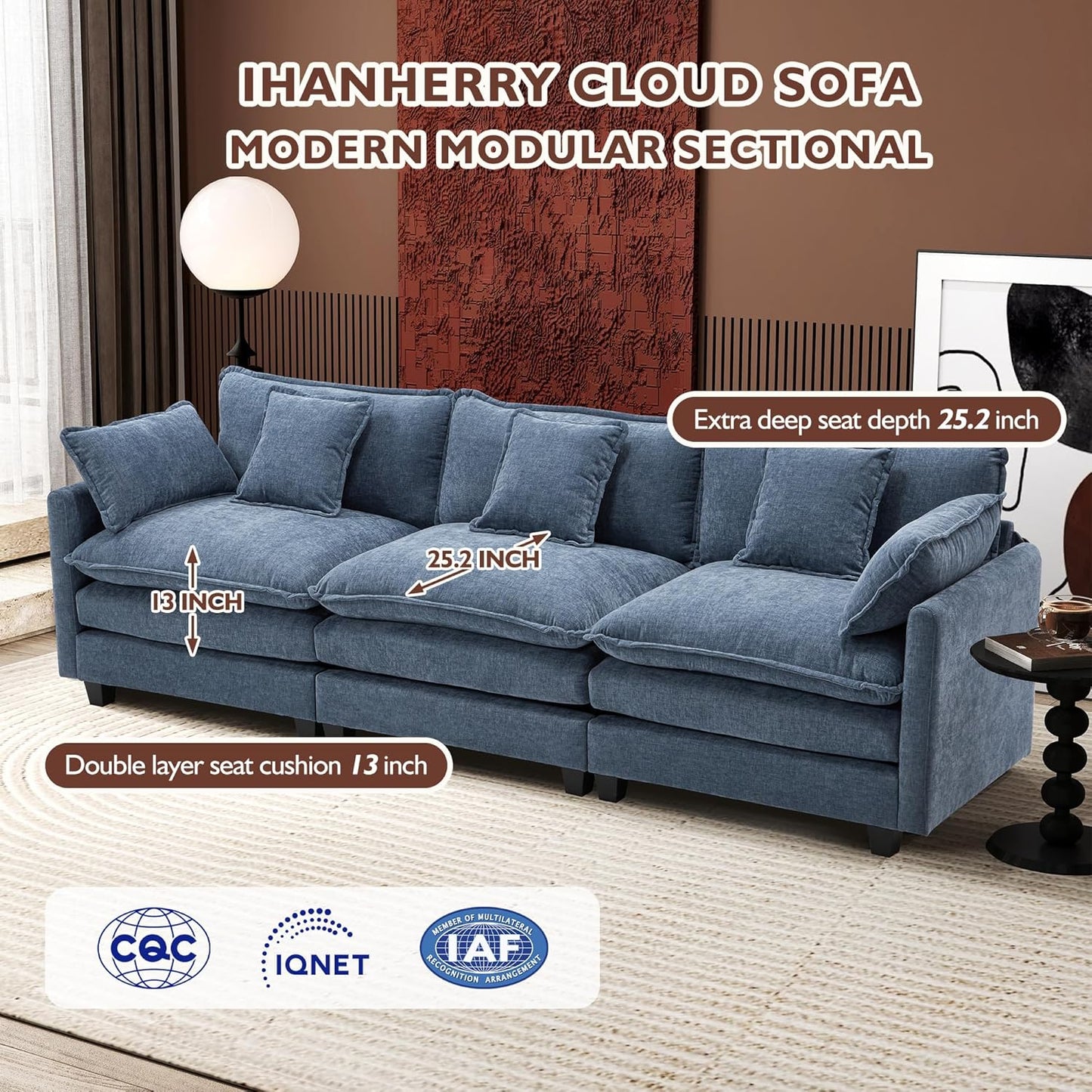 ihanherry 146-inch U-shaped modern sofa modular area cloud sofa