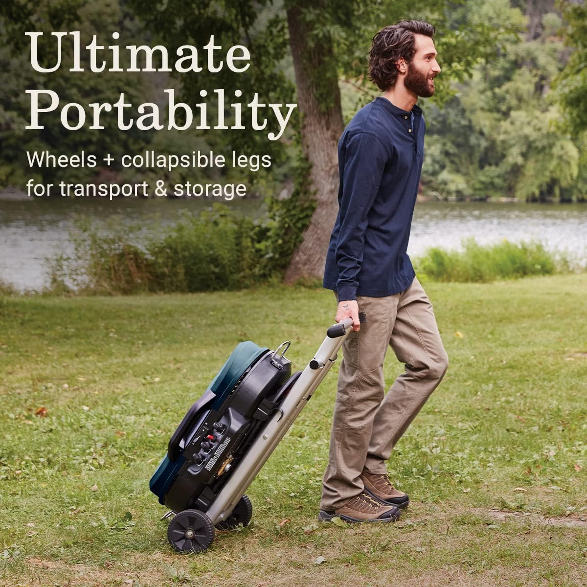 RoadTrip 285 Portable Stand-Up Propane Grill with 3 Adjustable Burners & Instastart Ignition, 20,000 BTUs of Power for Outdoor Cooking, Camping, Tailgating, Grilling, BBQs, & More