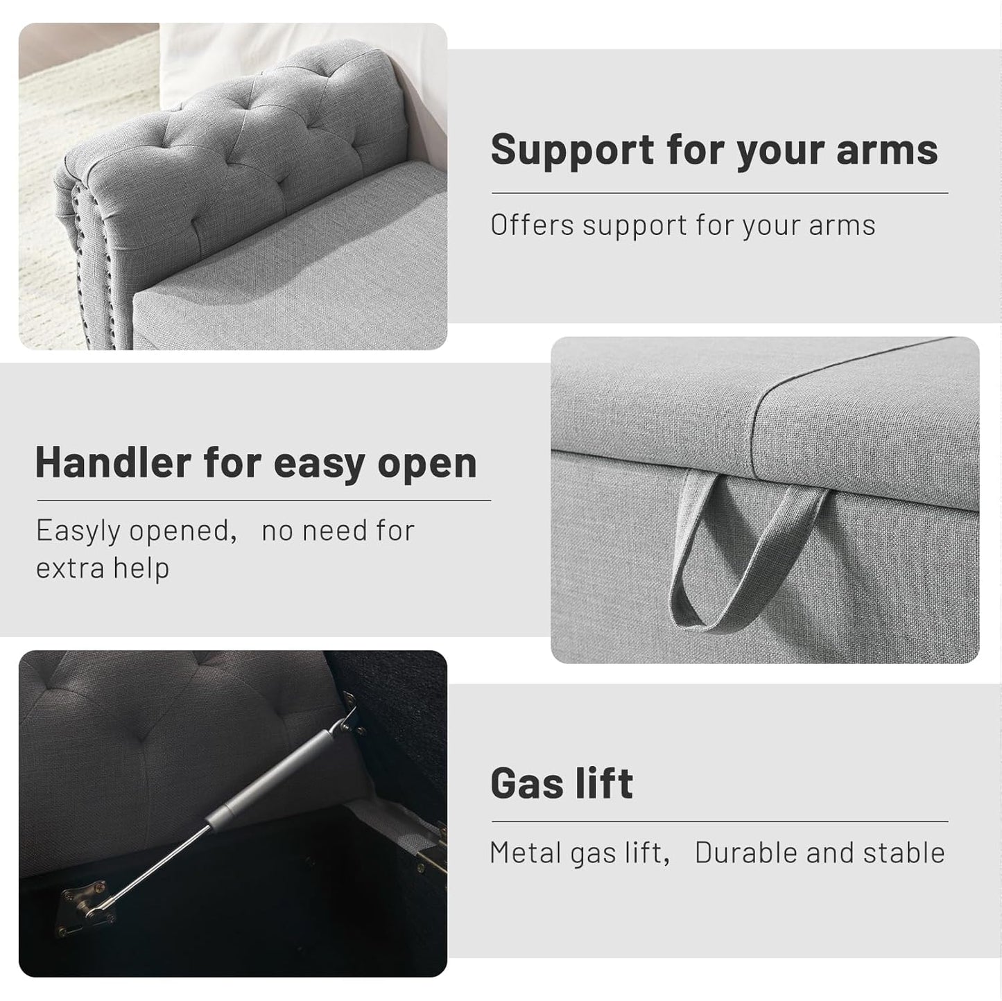 Furniliving Modern Storage Ottoman Bench, Sherpa Ottoman End of Bed Bench with Solid Wood Legs Upholstered Ottoman Benches with Storage Indoor Bench