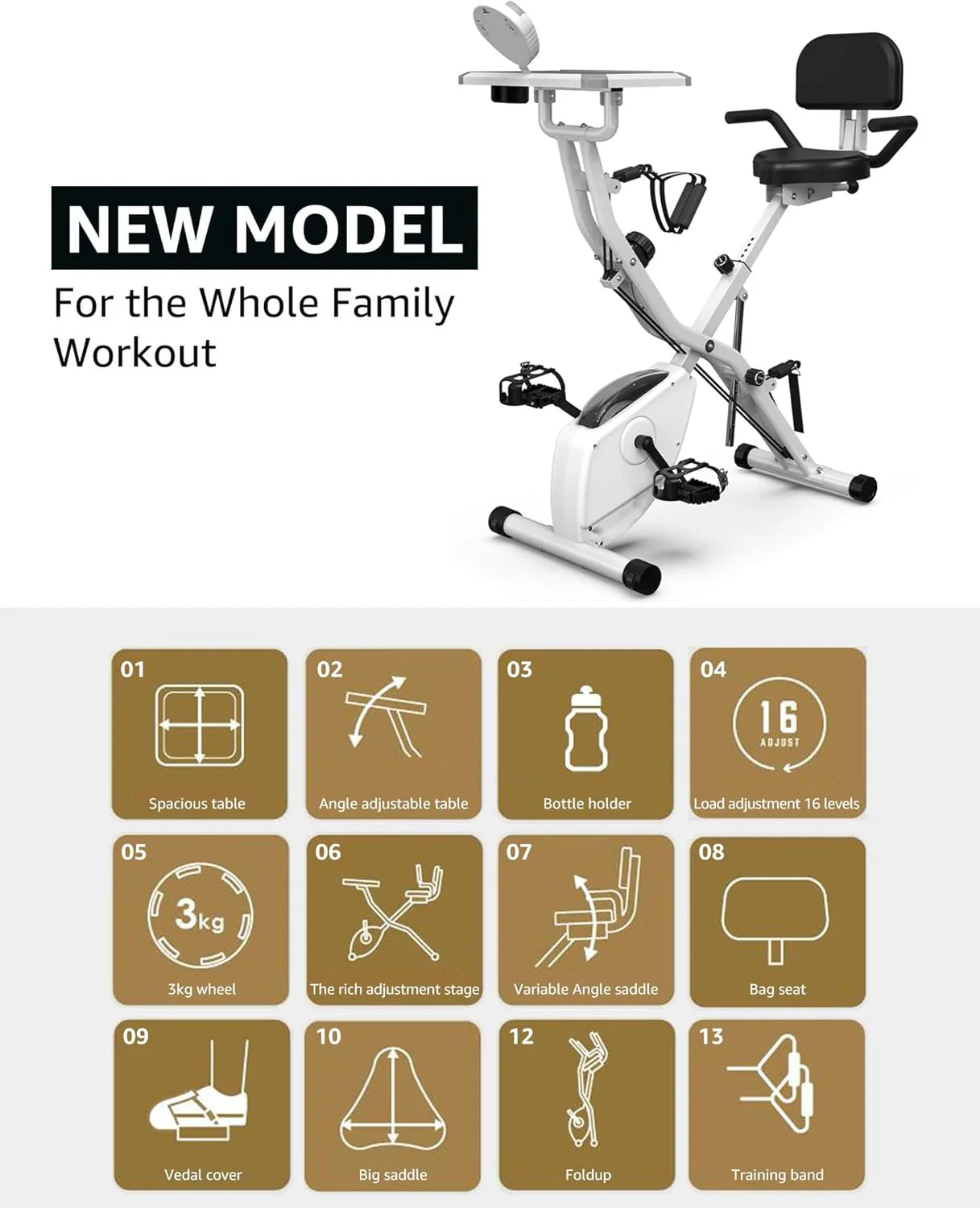 Foldable Exercise Bike Stationary Bikes for Home, 5 IN 1 Indoor Workout Bike, Cycling Bike with 16-Level Quiet Magnetic Resistance, 6.6 LBS Flywheel and 300LBS Capacity, 2025 Designed 817 X-bike