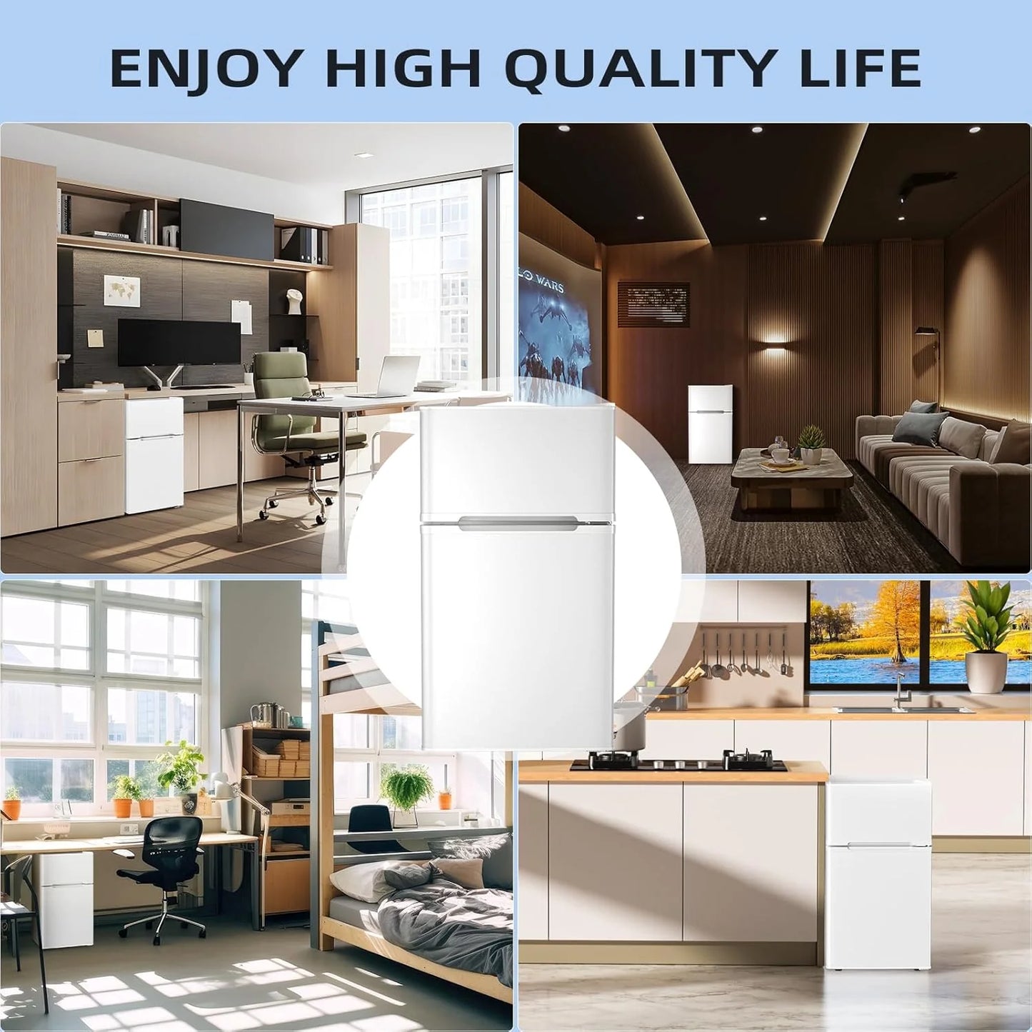 Antarctic Star 3.2 Cu.Ft,Mini Refrigerator with Freezer,Double Door Mini Fridge,Compact Refrigerator,Adjustable Thermostat,Mini Refrigerator for Bedroom/Office/Dorm/Kitchen(BLACK)