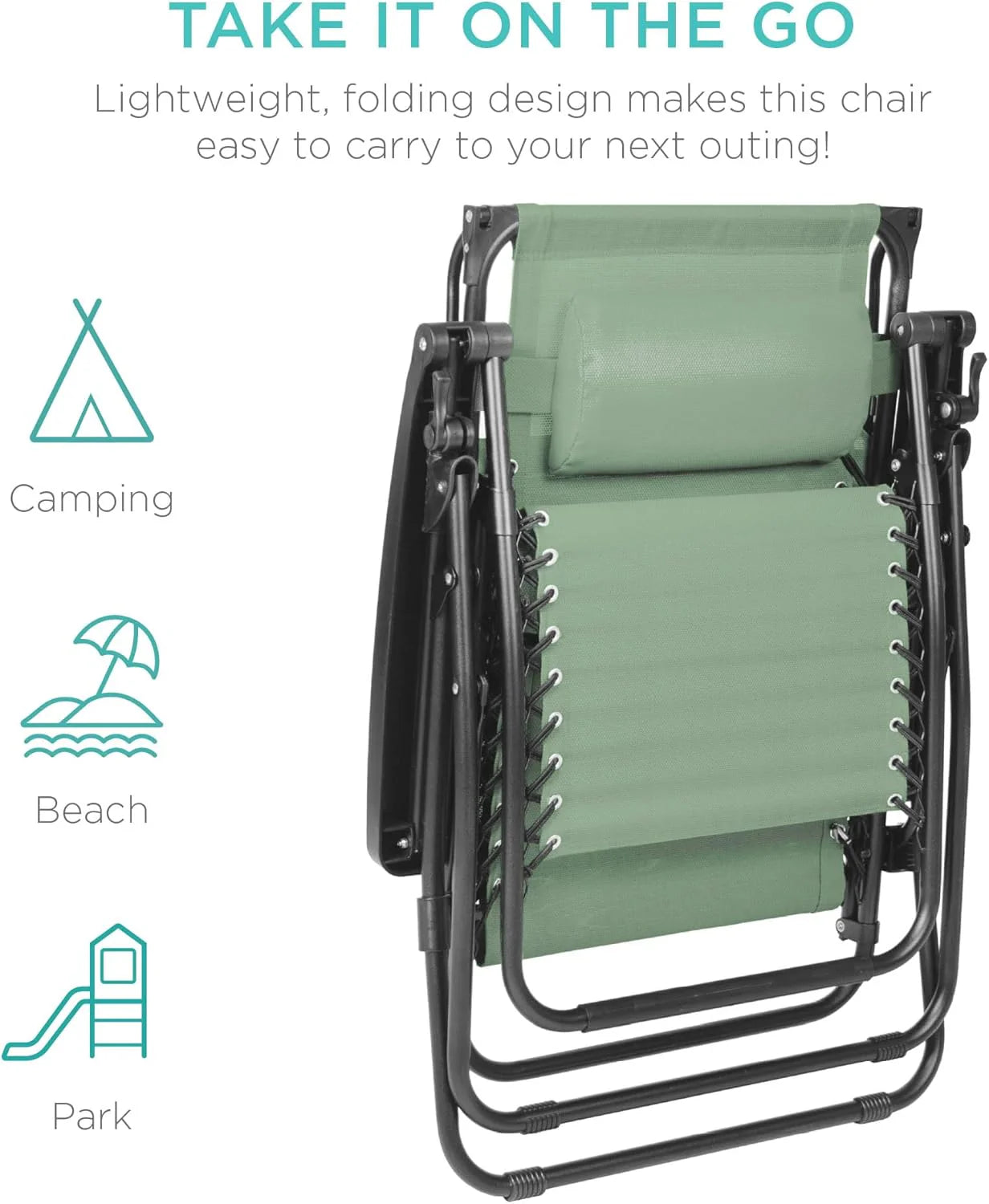 Best Choice Products Folding Zero Gravity Outdoor Recliner Patio Lounge Chair w/Adjustable Canopy Shade, Headrest, Side Accessory Tray, Textilene Mesh - Peacock Blue