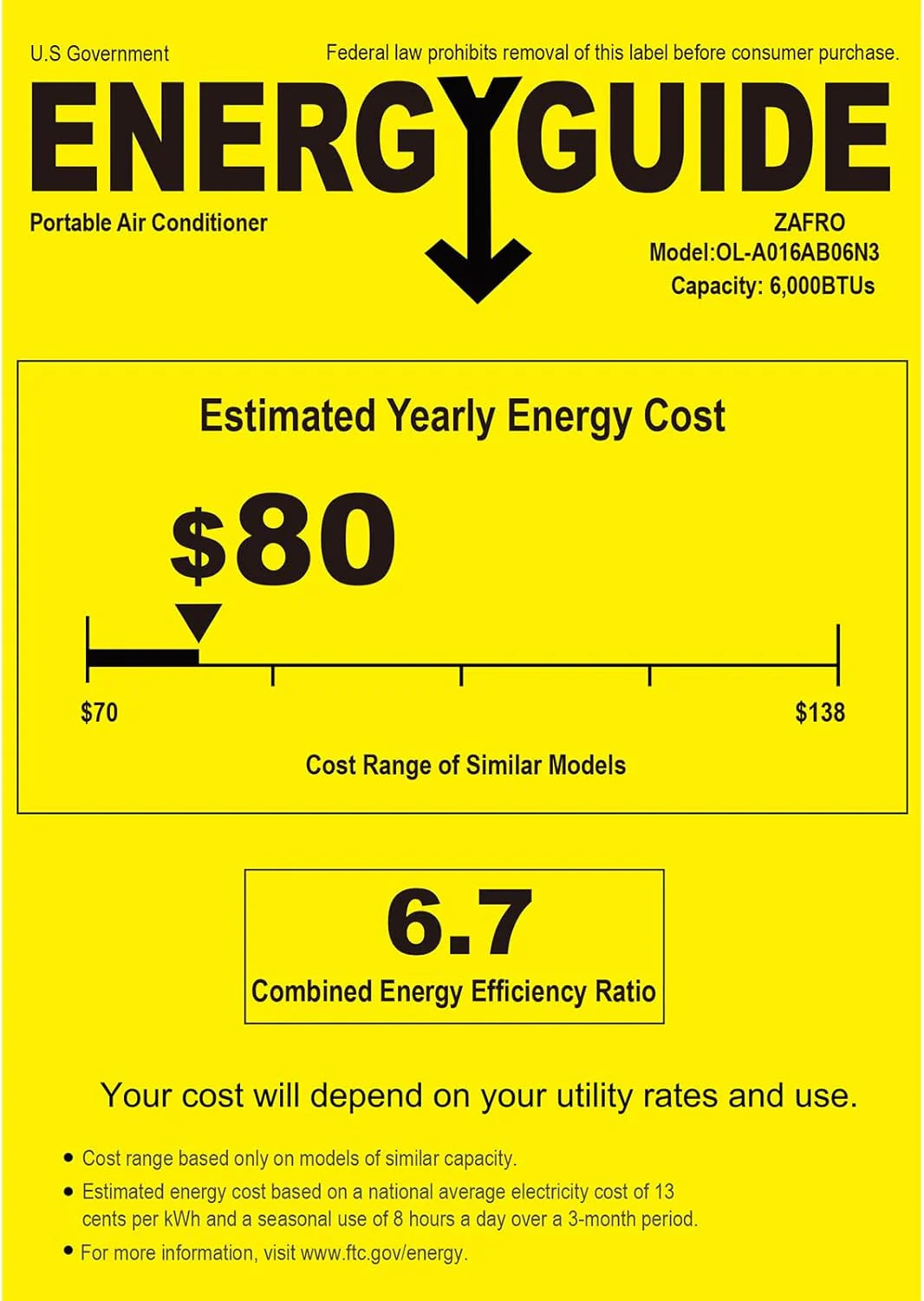 ZAFRO 8,000 BTU Portable Air Conditioners, 4 Modes Portable AC Unit with Fast Cooling/Energy Efficient/Remote/24Hrs Timer for Bedroom/Dorms/Indoor Rooms, White