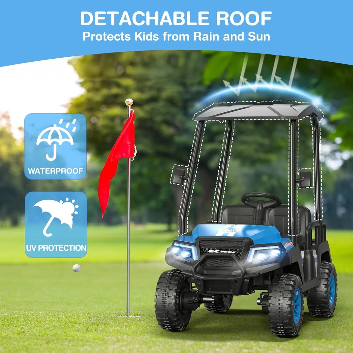 R9 24V Children's Golf Cart with Remote Control, Removable Awning