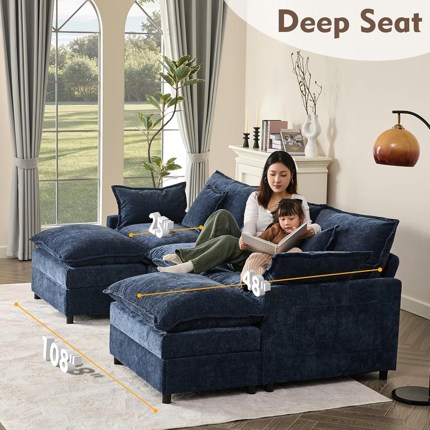 108" U-shaped sofa, modular sofa, three-seater comfortable cloud sofa