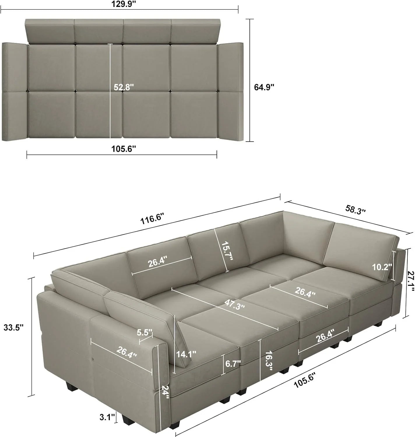 Belffin Modular Sectional Sofa with Ottomans Velvet Reversible Sleeper Chaise Bed Storage Seat Black