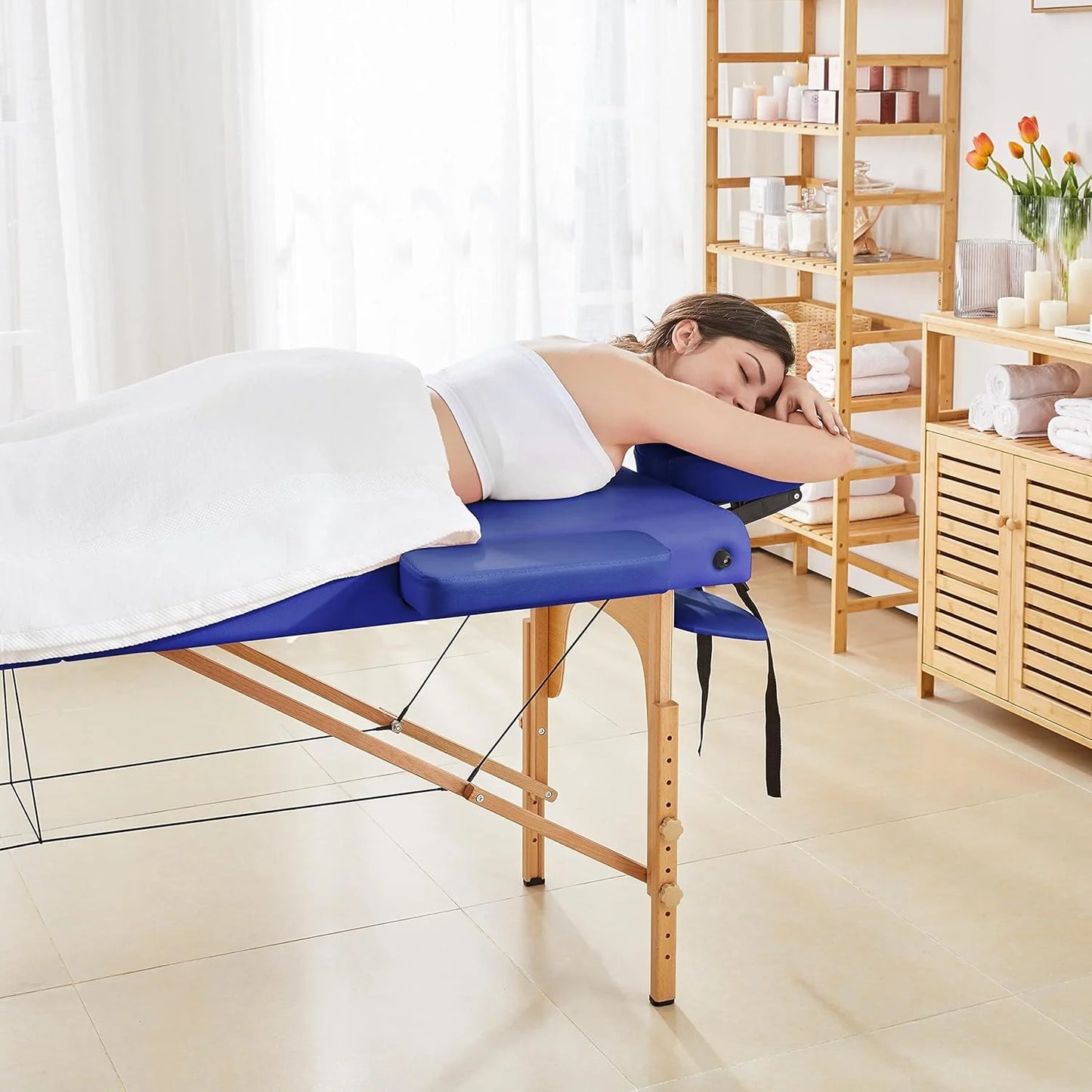 Yaheetech Massage Table Portable Lash Beds Spa Bed Massage Couch Foldable Spa Tables Adjustable 2 Fold with Non-Woven Bag 24 inch, Black