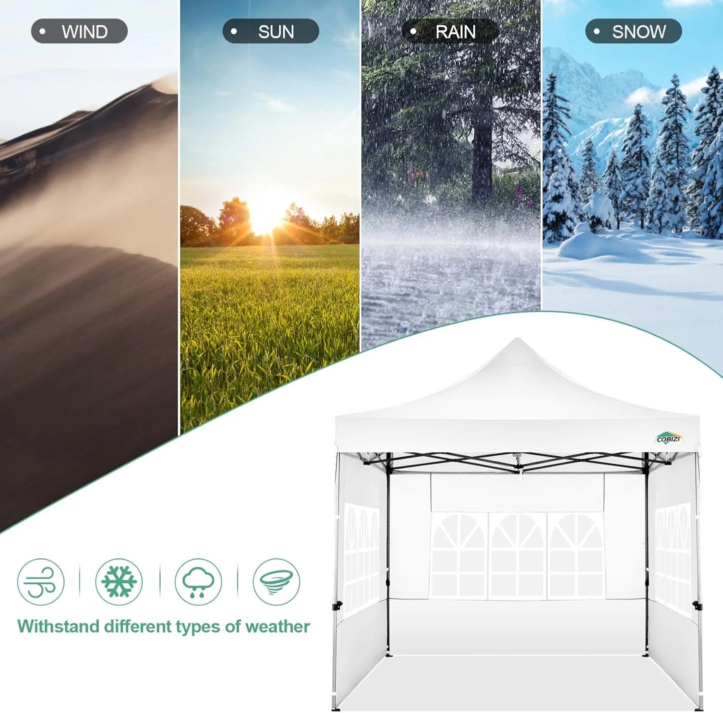COBIZI 10x20 Heavy Duty Pop up Canopy Tent with 6 sidewalls Easy Up Commercial Outdoor Canopy Wedding Party Tents for Parties All Season Wind & Waterproof Gazebo with Roller Bag,Black(Frame Thickened)