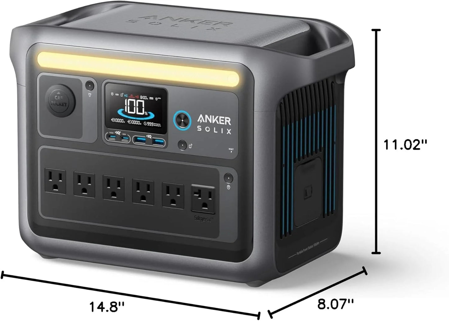 Portable Power Station, 1800W (2400W Peak) Solar Generator, 58 Minutes to Fully Charge, 1056wh LiFePO4 Battery,