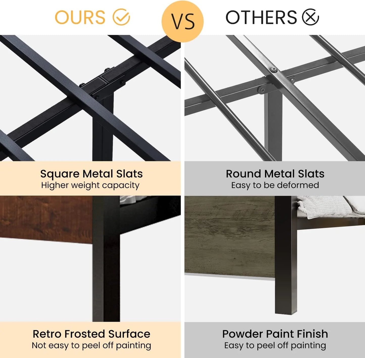 SHA CERLIN 14 Inch Queen Size Metal Platform Bed Frame with Wooden Headboard and Footboard, Mattress Foundation, No Box Spring Needed, Large Under Bed Storage, Non-Slip Without Noise, Black Oak