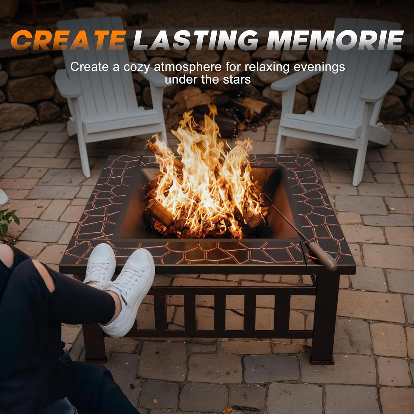 Devoko Outdoor Fire Pit, 32 Inch Firepit Table Metal Outdoor Fireplaces with Waterproof Cover for Outside Patio Camping