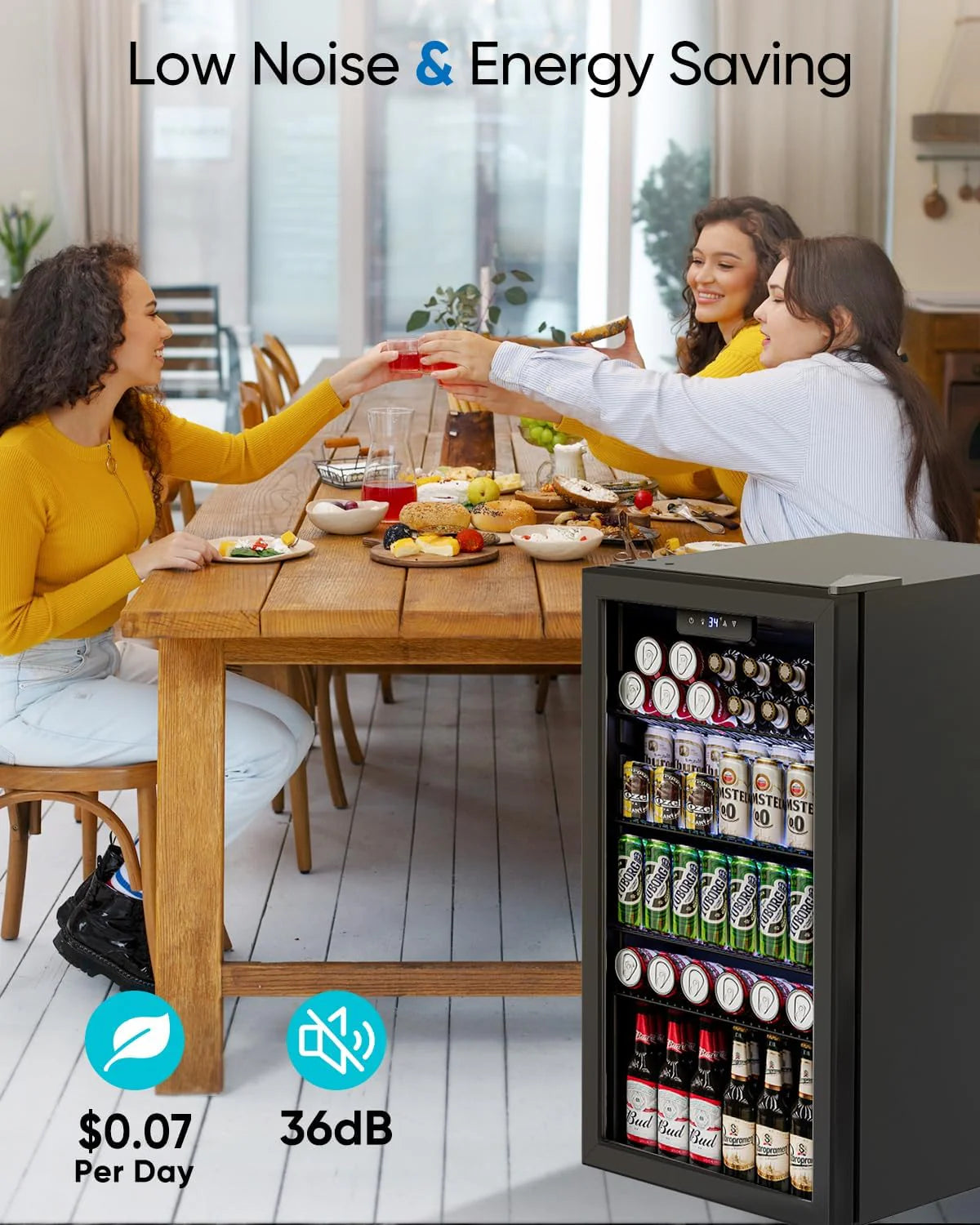 Beverage Refrigerator Cooler - 126 Can Mini Fridge Glass Door for Drinks Soda Beer Wine - Small Refrigerator for Office Bedroom Home Bar, 4 Adjustable Shelves, 3.2 Cu.Ft, Silver