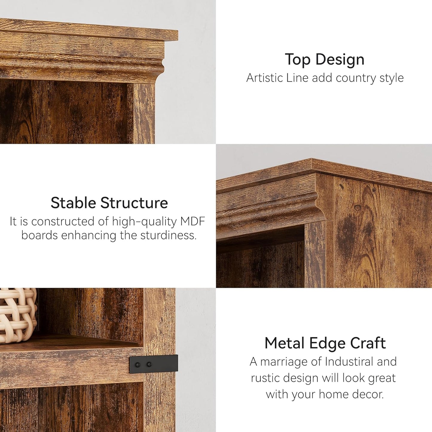 5 Tier Bookcase Farmhouse Book Shelf with Storage Open Display Bookshelves