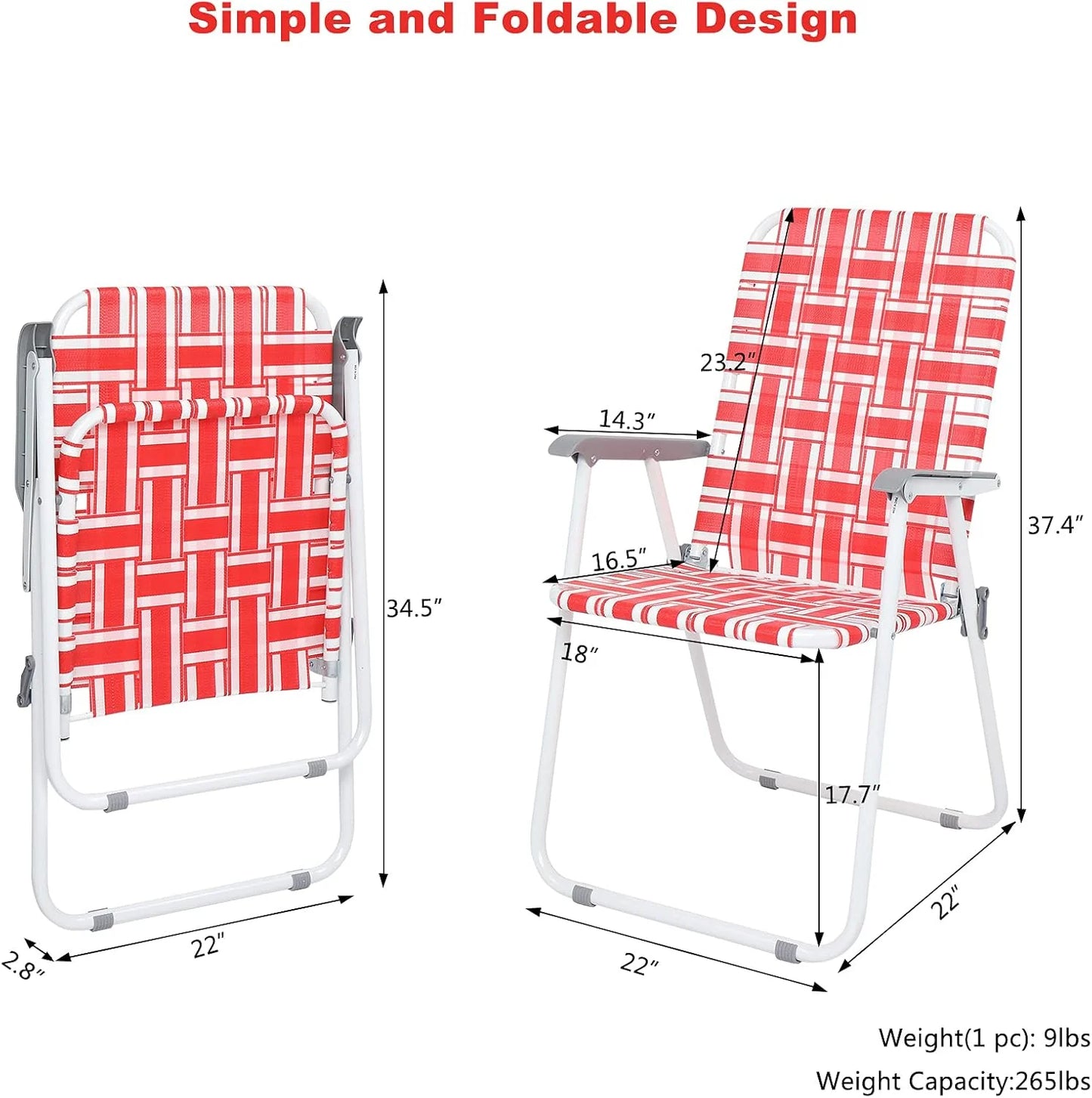 VINGLI Patio Lawn Webbed Folding Chairs Set of 2, Outdoor Beach Portable Lawn Chair Camping Chair Beach Chair