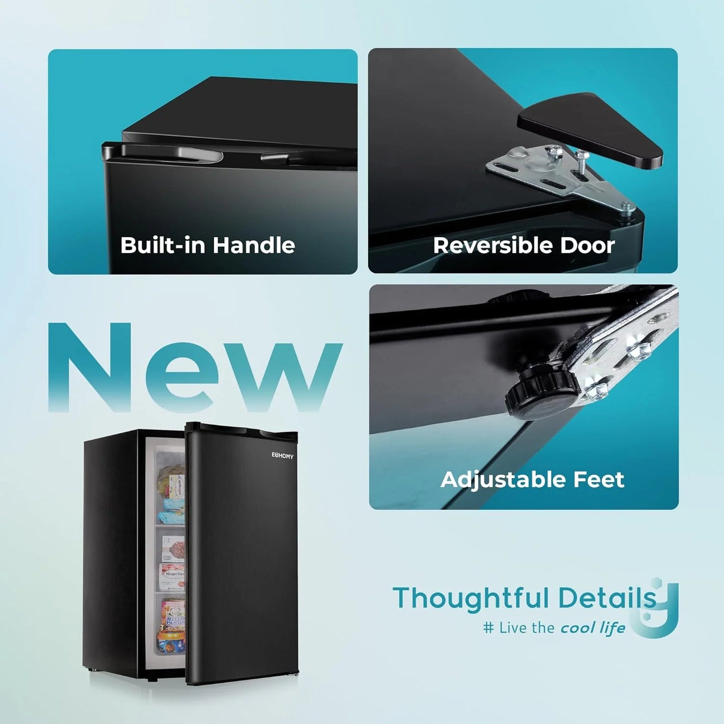 Upright freezer, 3.0Cubic Feet, Single Door Compact Mini Freezer with Reversible Door Small freezer for Home/Dorms/Apartment/Office