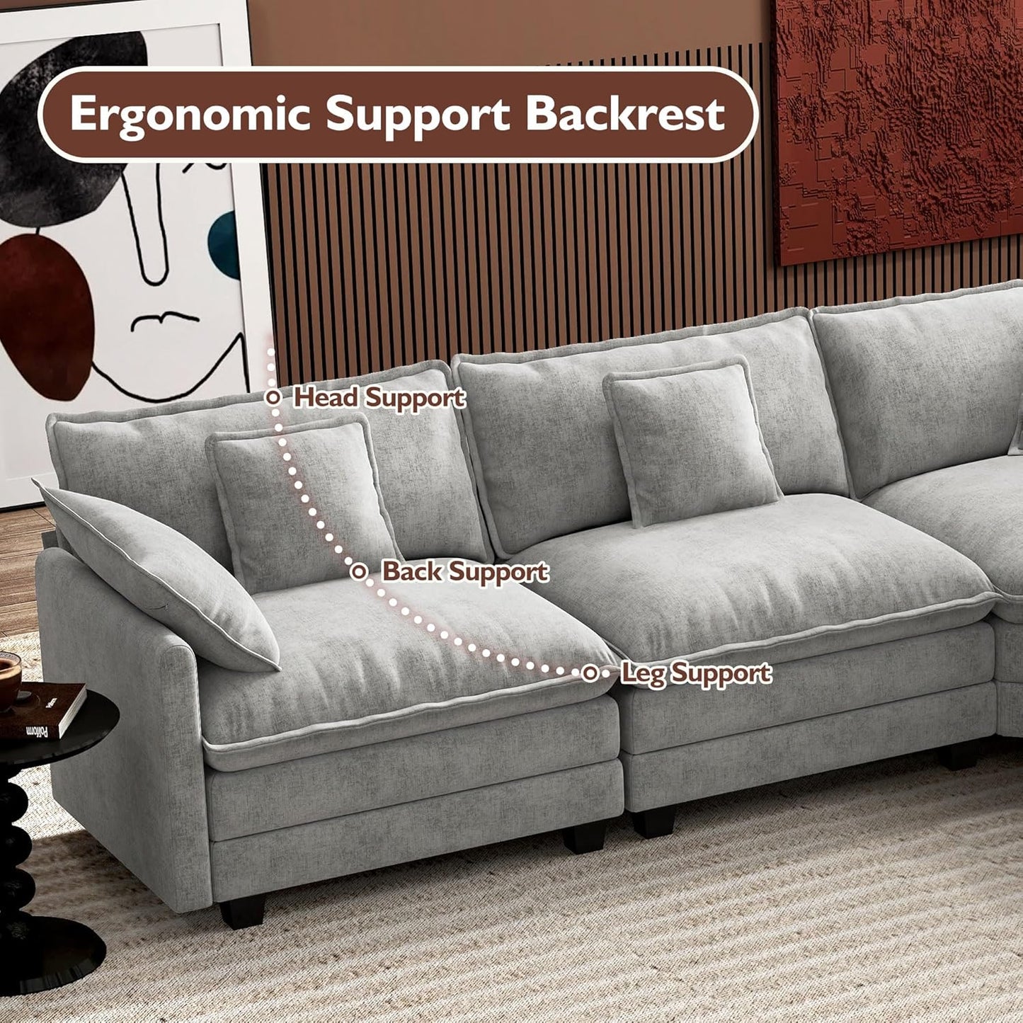 ihanherry 146-inch U-shaped modern sofa modular area cloud sofa