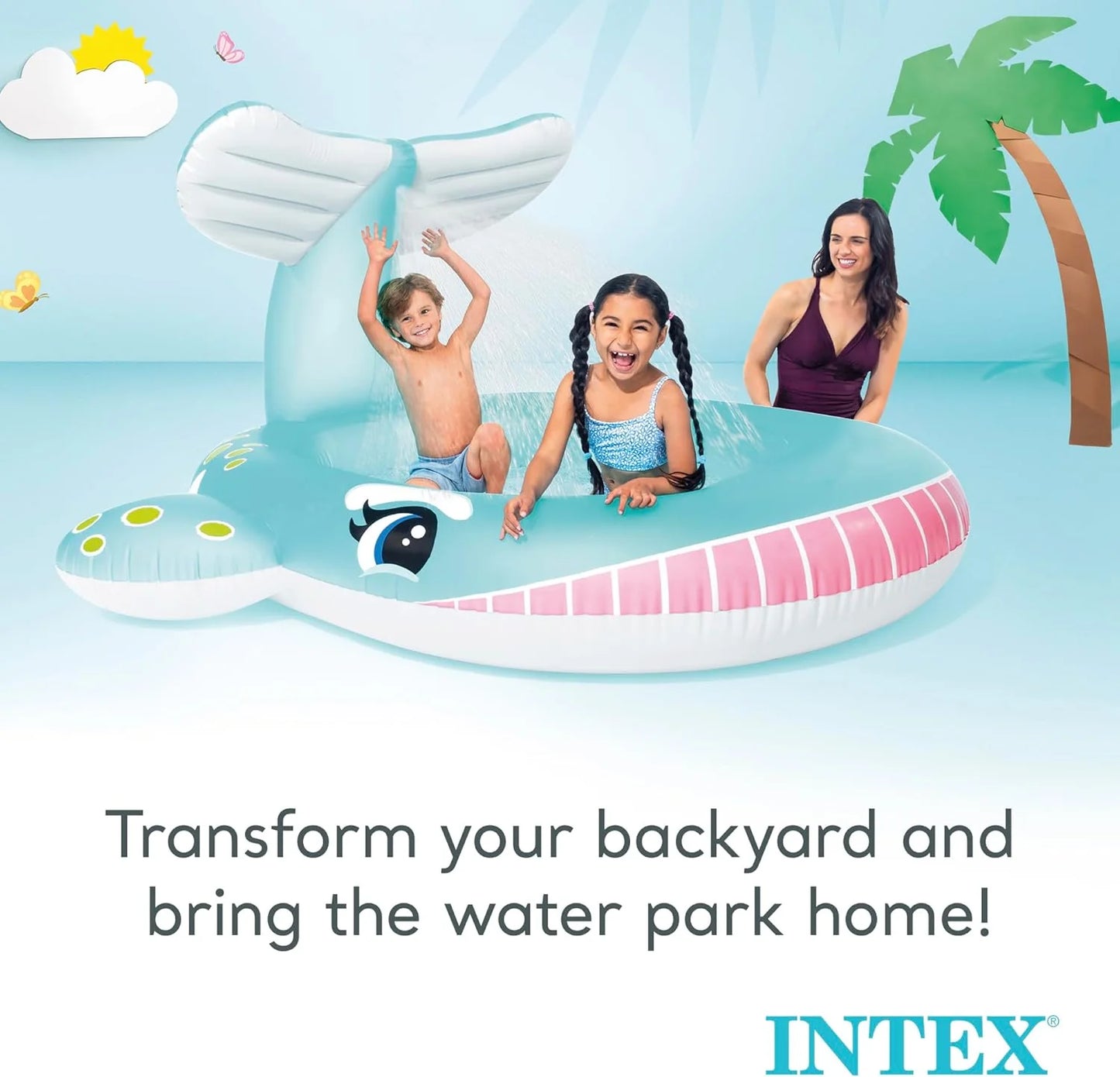 Intex 96" x 78" x 28" Inflatable Jungle Adventure Play Center Spray Kiddie Pool - Backyard Kids Water Slide, Outdoor Blow-Up Splash Pad for Toddlers