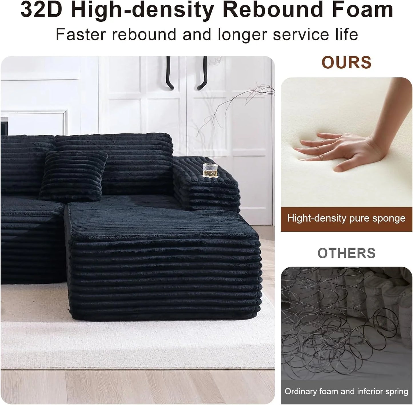 Cloud Sectional Couch with L-Shape Chaise, Modern Modular Sofa with Deep Seat, Built-in Cup Holder & Storage Pocket