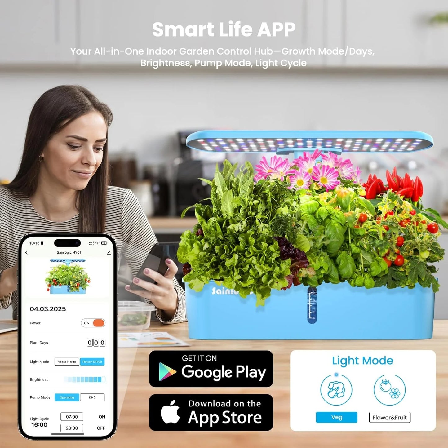 Hydroponic Planting System Kit, 12 Watering Planters, Smart Indoor Garden with APP and WiFi Connection