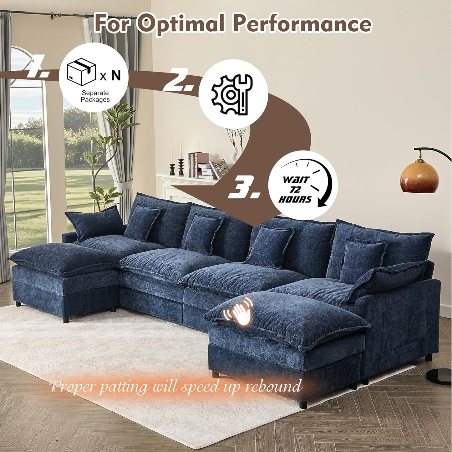 108" U-shaped sofa, modular sofa, three-seater comfortable cloud sofa