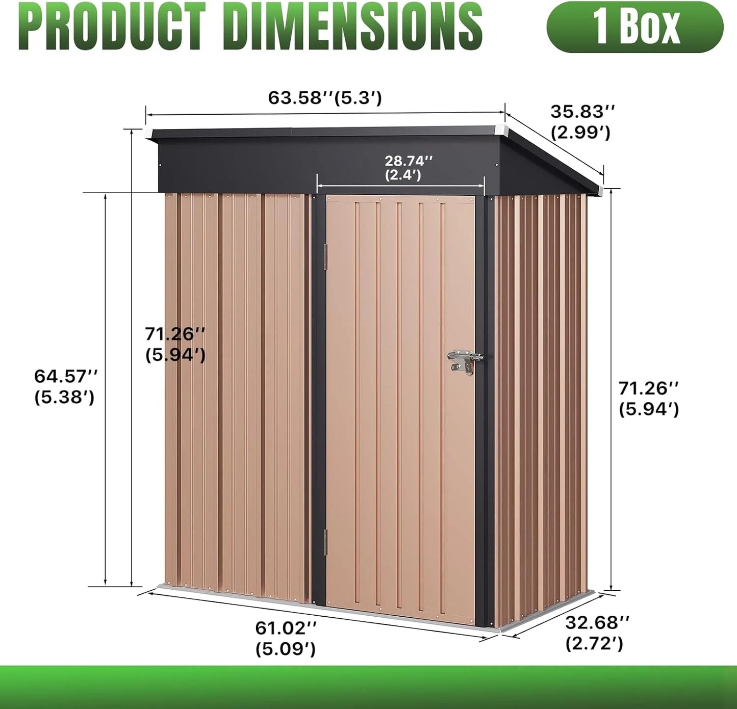 Aoxun 6.2x4 FT Shed Outdoor Storage Shed Metal Garden Shed with Lockable Doors & Slooping Roof Tool Shed Bike Shed for Backyard, Patio, Poolside (Brown)