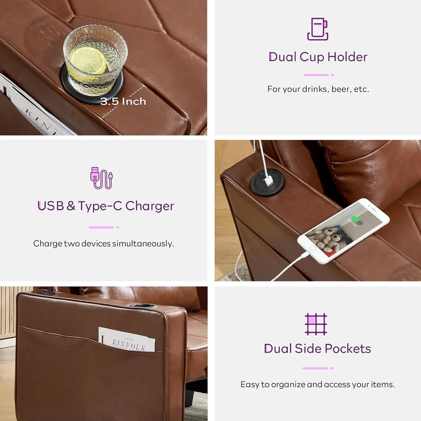 Adult Convertible Sleeper Chair Bed, 3-in-1 Pull-Out Sofa Bed with USB/Type-C Ports, Cup Holders, Side Pockets, Single Sofa