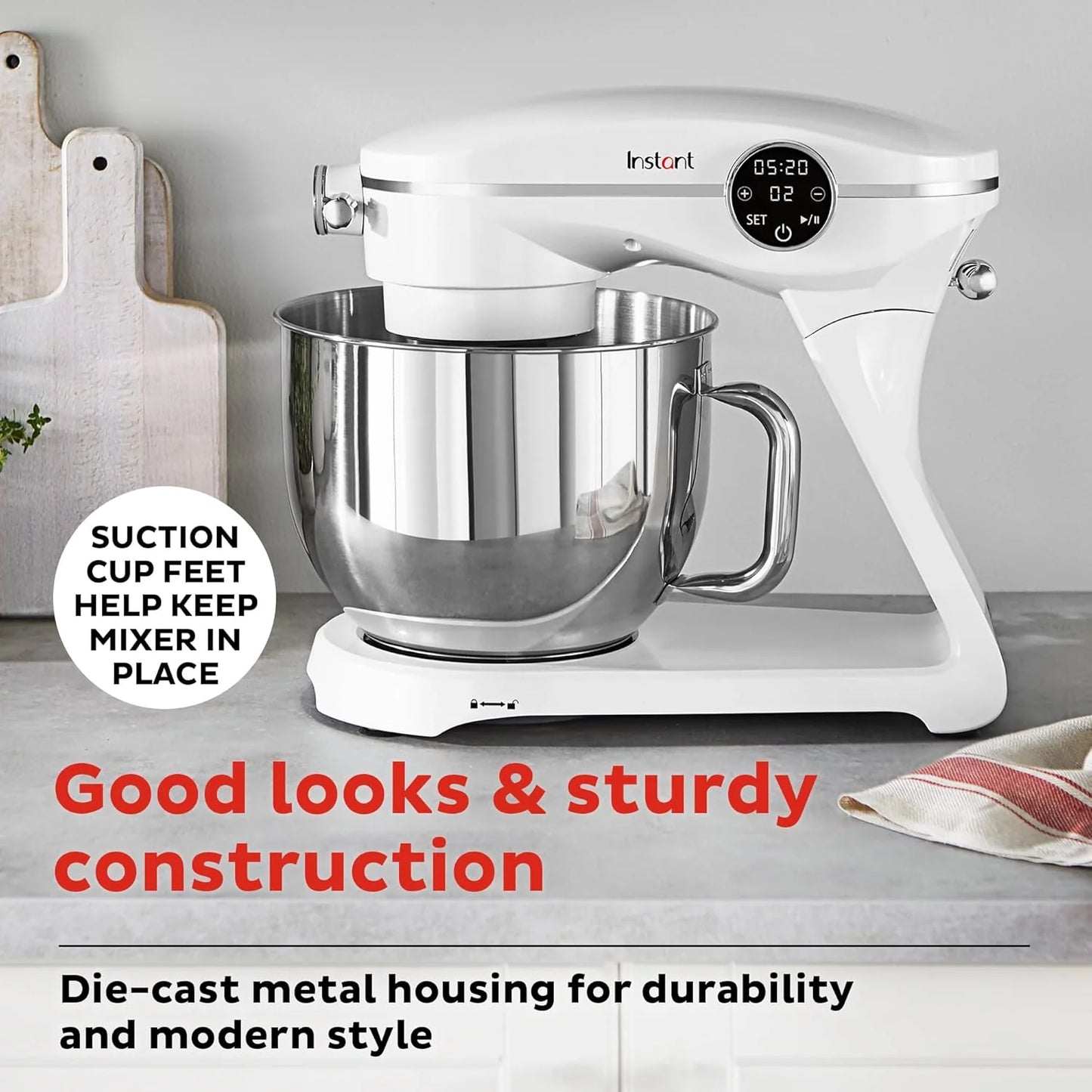 Instant Pot Instant Stand Mixer Pro 600W 10-Speed Electric Mixer with Digital Interface,7.4-Qt Stainless Steel Bowl,Dishwasher Safe Whisk,Dough Hook and Mixing Paddle