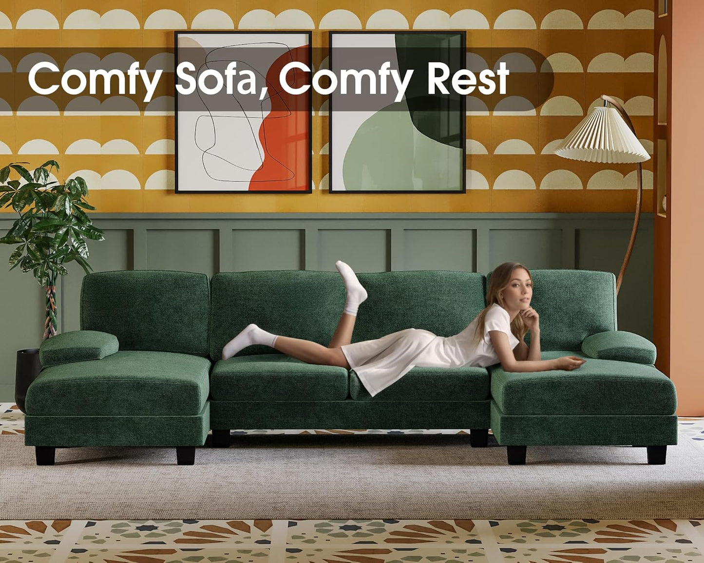 Furmax Sectional Couches for Living Room, U-Shaped Sofa Couch with Linen Fabric, 4 Seat Sofa Set with Double Chaise for Apartment (Fabric, Grey)