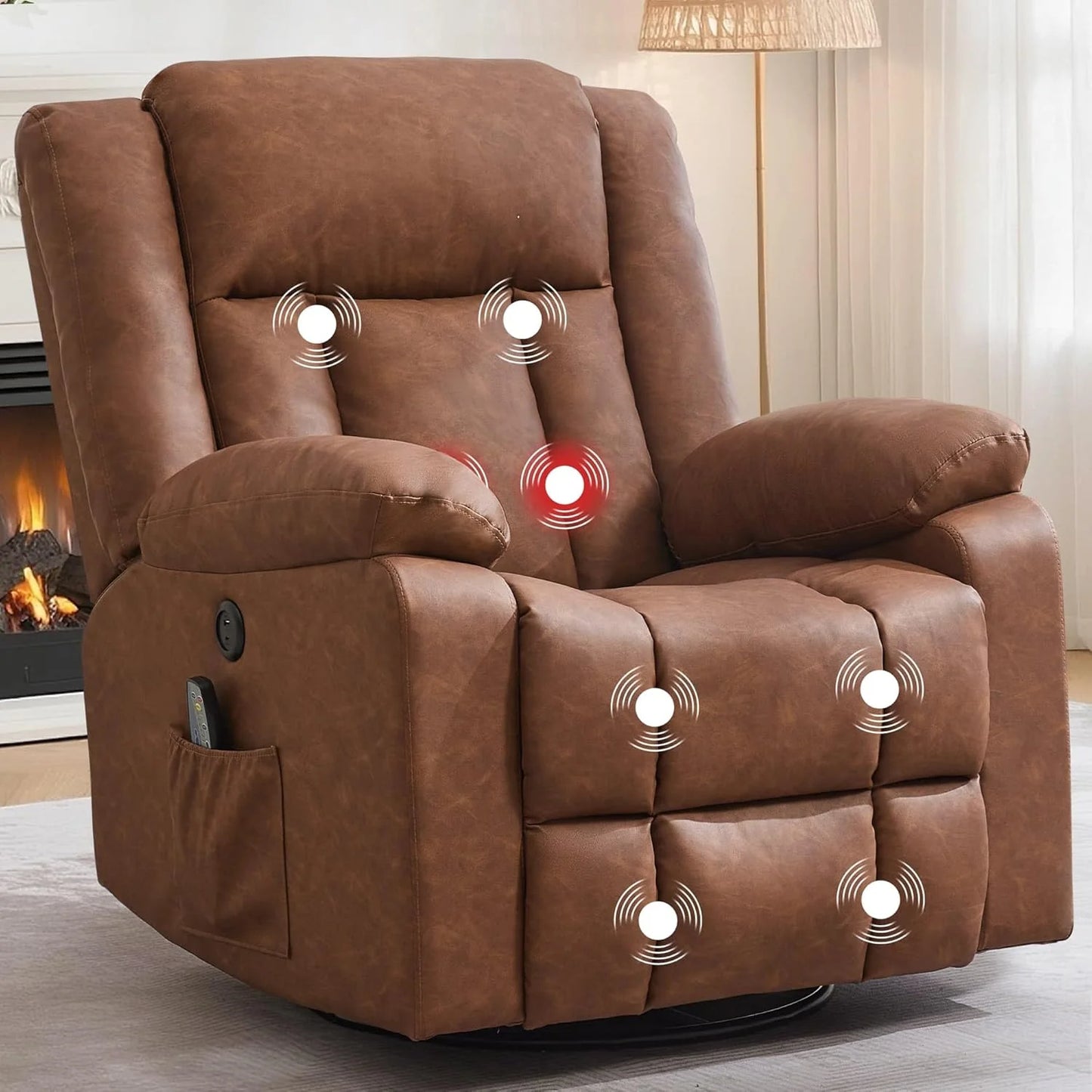 Adult rocking chair, gliding recliner, 360° rotating rocking chair with massage and heating function