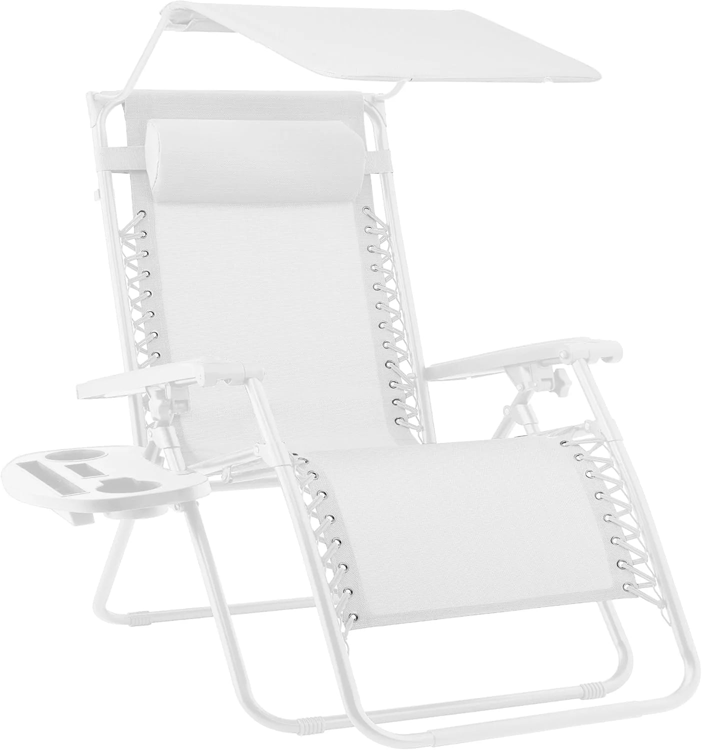 Best Choice Products Folding Zero Gravity Outdoor Recliner Patio Lounge Chair w/Adjustable Canopy Shade, Headrest, Side Accessory Tray, Textilene Mesh - Peacock Blue