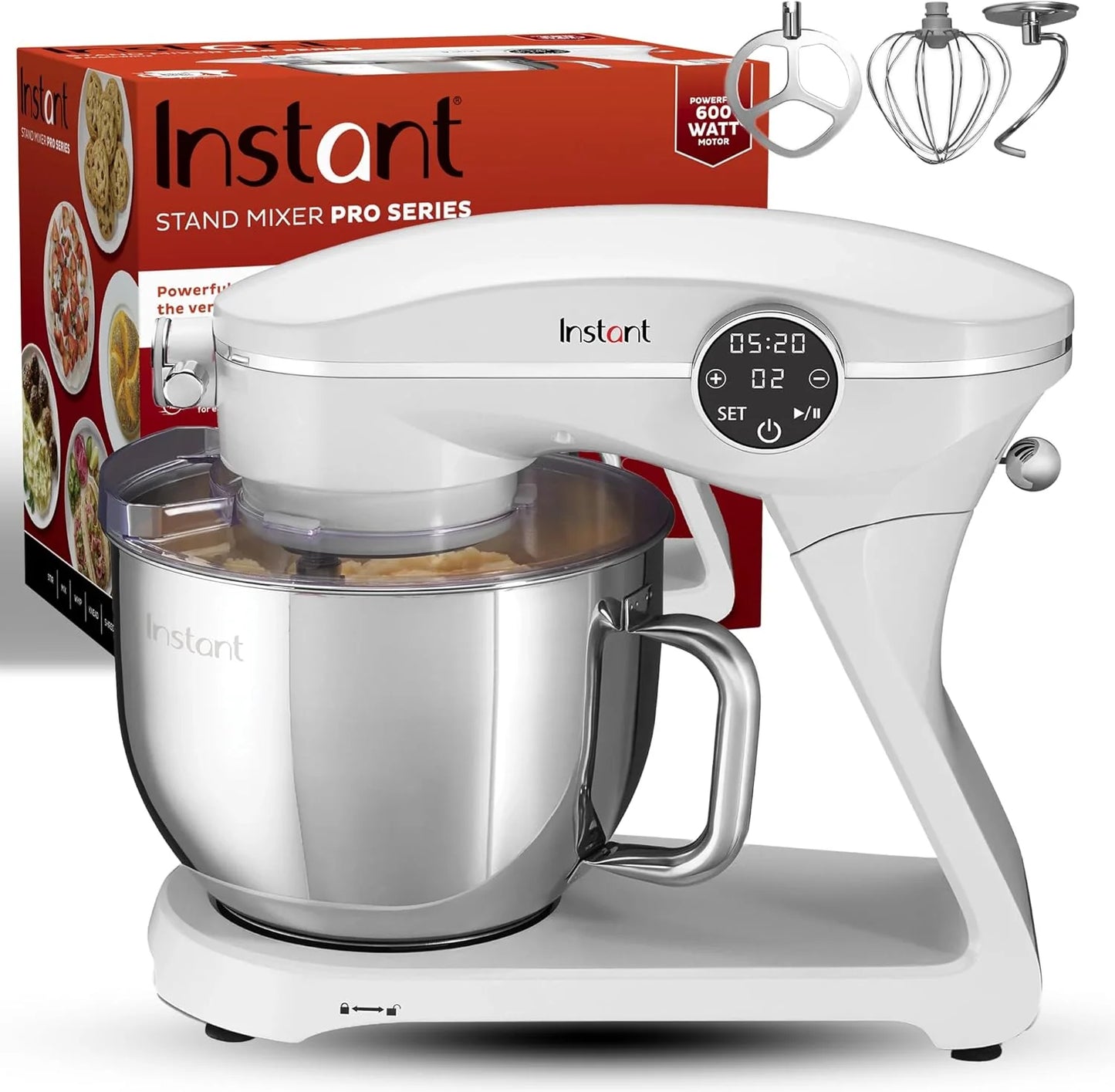 Instant Pot Instant Stand Mixer Pro 600W 10-Speed Electric Mixer with Digital Interface,7.4-Qt Stainless Steel Bowl,Dishwasher Safe Whisk,Dough Hook and Mixing Paddle