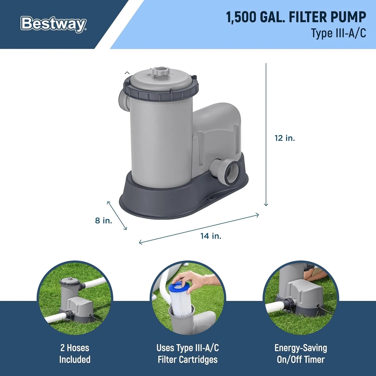 Power Steel Swim Vista Series II 14' x 8' 2" x 39.5" Above Ground Outdoor Swimming Pool Set with 530 GPH Filter Pump, Ladder, and Pool Cover