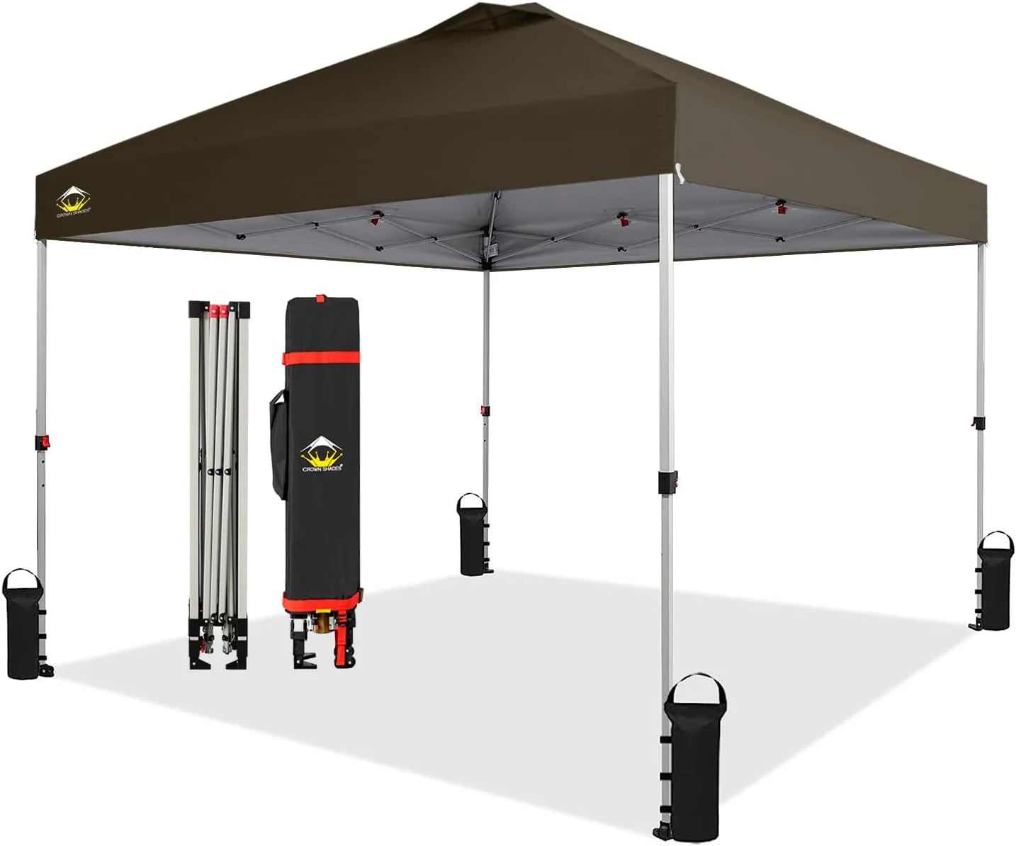 10x10 Pop-Up Awning - One-Click Installation Beach Tent - Outdoor Sunshade Silver Coated Top, 3 Heights and 4 Sand Pockets