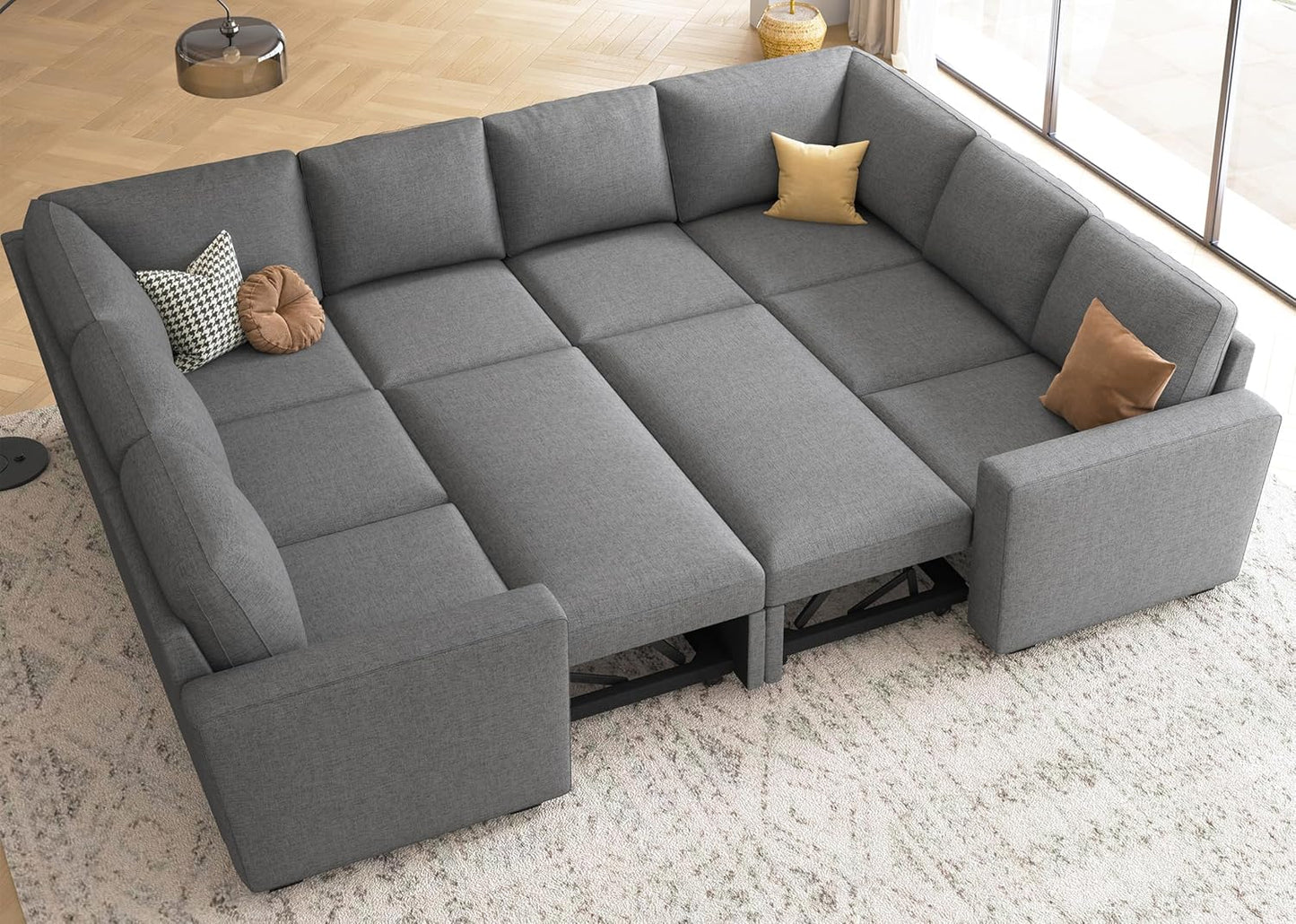HONBAY Modular Sectional Sleeper Sofa with Pull Out Bed, L Shaped Couch with Storage Seat, Convertible Sectional Couches for Living Room
