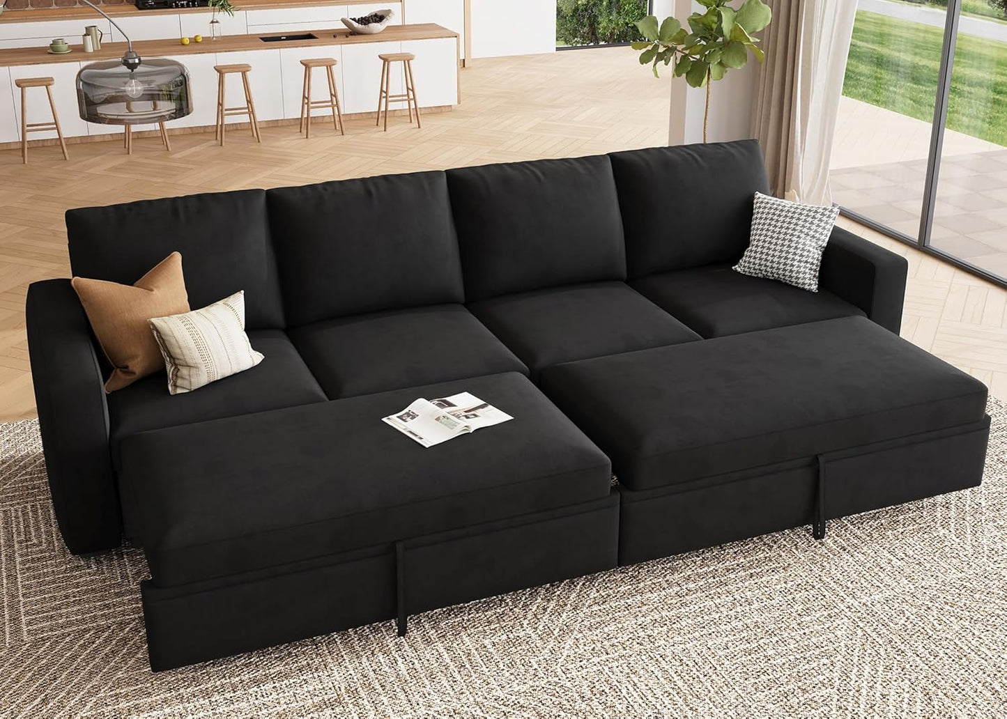 HONBAY Modular Sectional Sleeper Sofa with Pull Out Bed, L Shaped Couch with Storage Seat, Convertible Sectional Couches for Living Room
