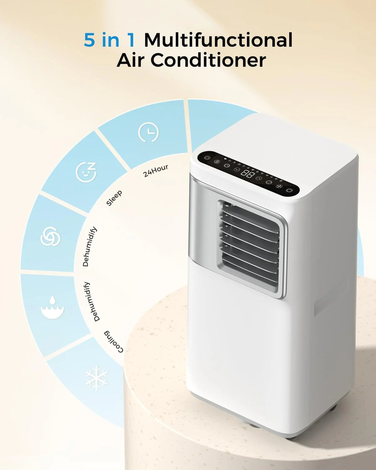 Portable-Air-Conditioners-16,000-Btu - AC Unit 5 in 1 Wifi Smart Air Conditioner with APP, Fan & Dehumidifier, Remote, 24H, Window Kits Included Drainage-free Cooling for Large Room Indoor