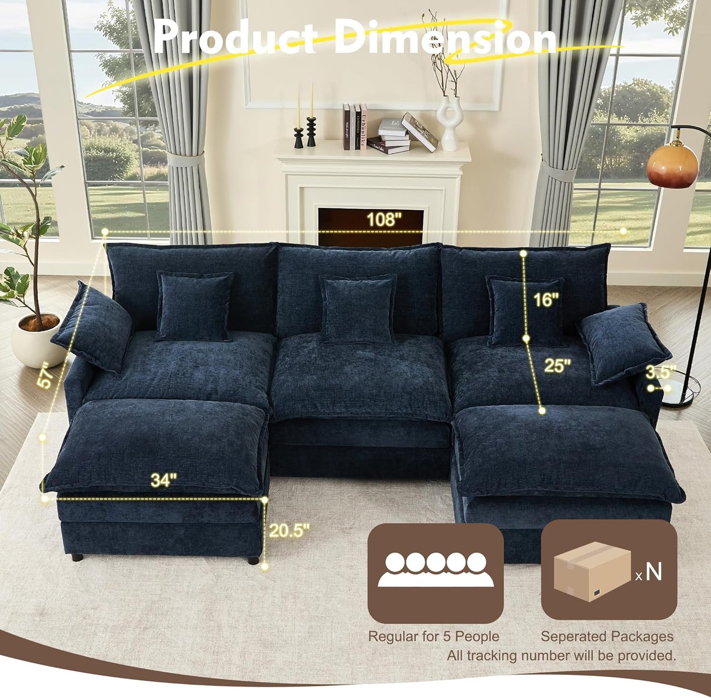 108" U-shaped sofa, modular sofa Comfortable cloud sofa