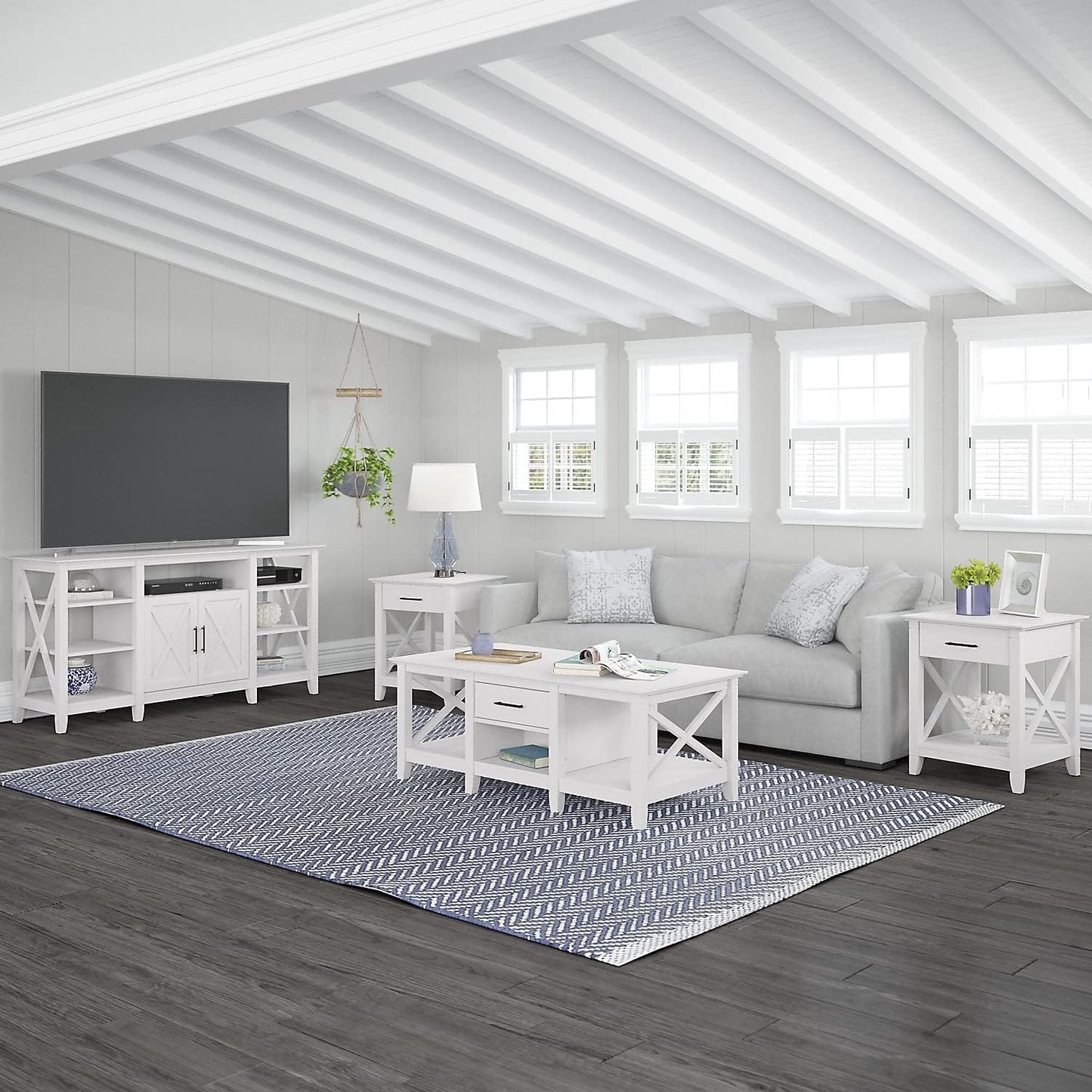 Key West Tall TV Stand for 65 Inch TV in Pure White Oak