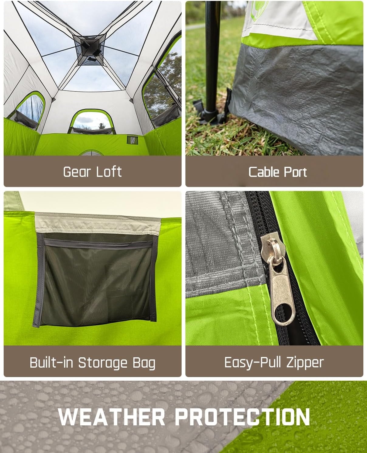Portable camping tent for 4/6/8/10 people with instant cabin and rainproof and windproof