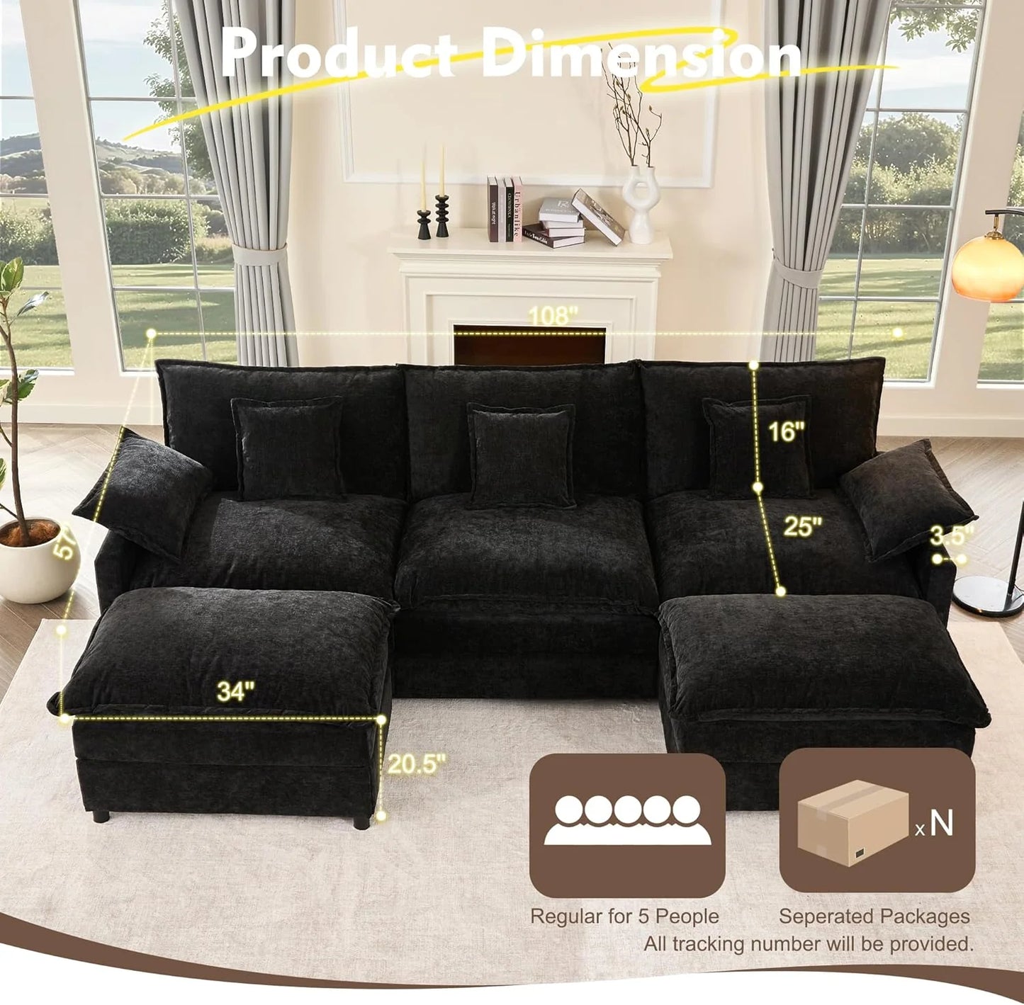 108" U-shaped sofa, modular sofa Comfortable cloud sofa