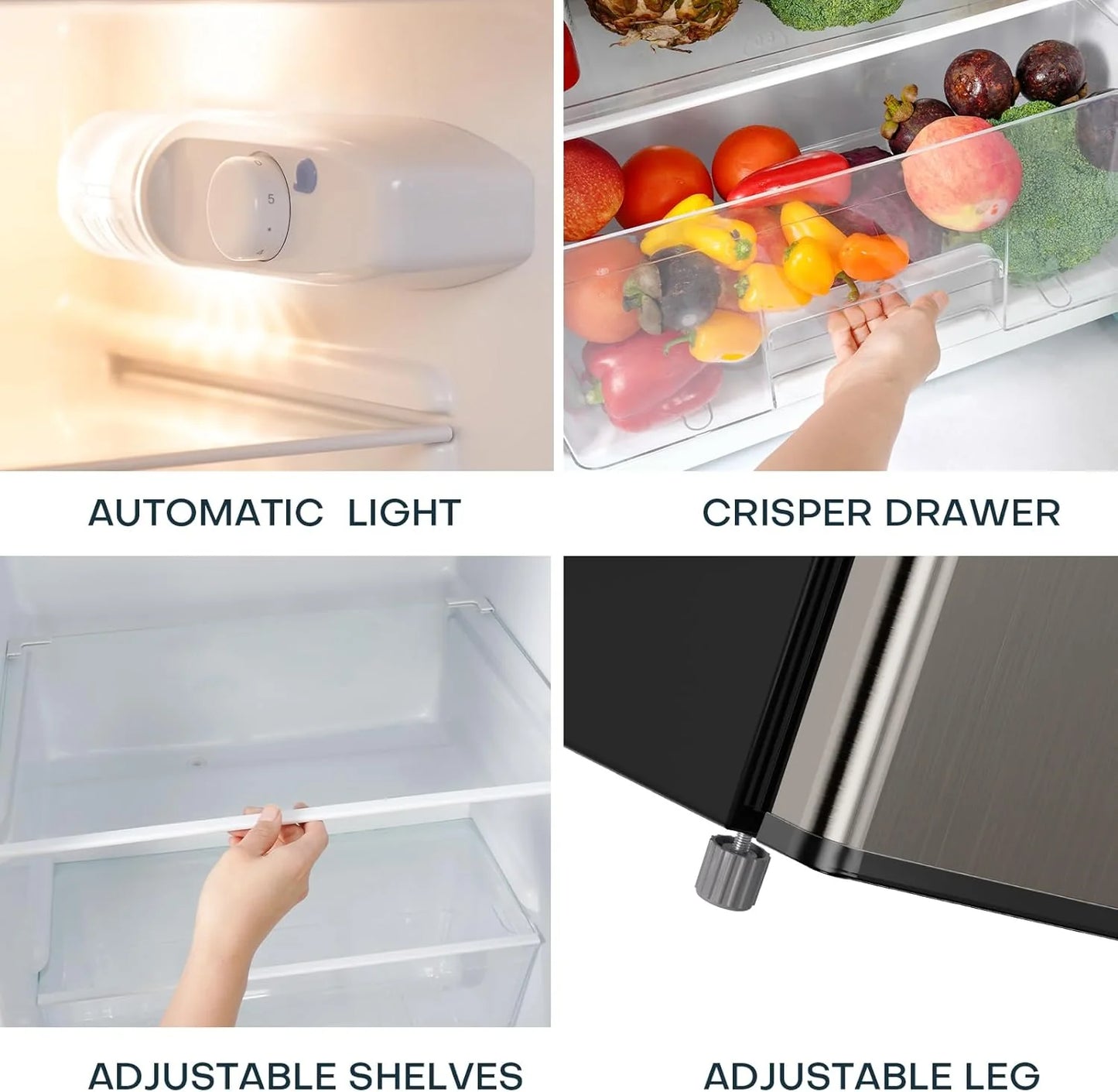 Upstreman 7.7 Cu.Ft. Refrigerator with Freezer, Double Door, Adjustable Thermostat, Large Capacity, Reversible Door Swing, Refrigerator for Apartment, Office, Dorm, Stainless (BD75)